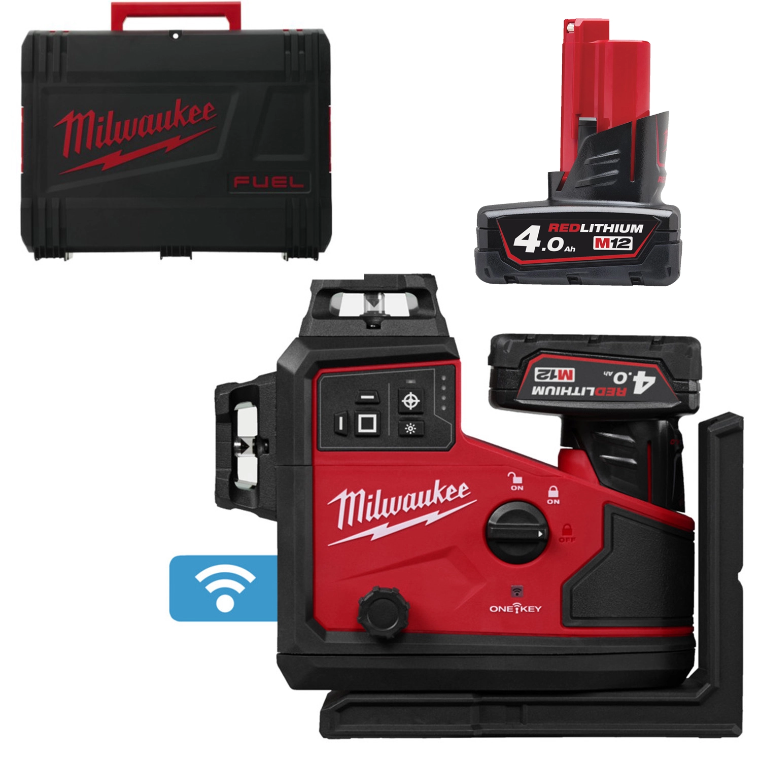Milwaukee M12 A3PLO-401C 12V Li-ion accu Automatische driedimensionale laser set (1x 4.0Ah accu) in koffer - 3x360°-image