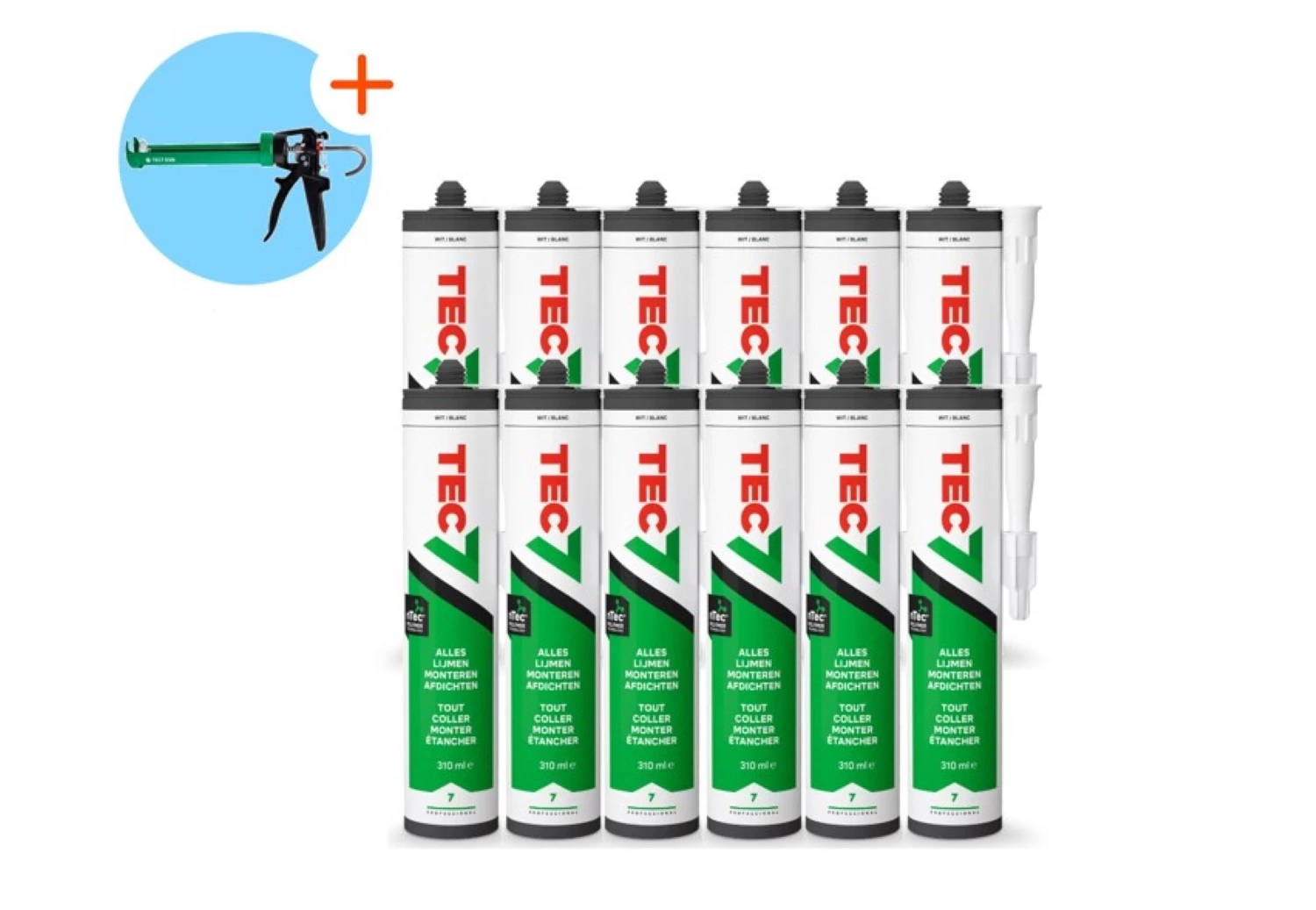 TEC7 Kit de montage - Blanc - 12 pièces - avec pistolet Tec Gun Kit gratuit-image