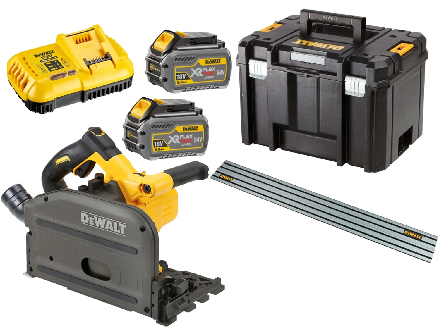 DeWALT DCS520T2R Scie circulaire plongeante à batteries 18V/54V Li-Ion baterie XR FlexVolt (2x batterie 6,0Ah) dans coffret TSTAK - rail de guidage incluse - changement rapide - moteur sans charbon-image