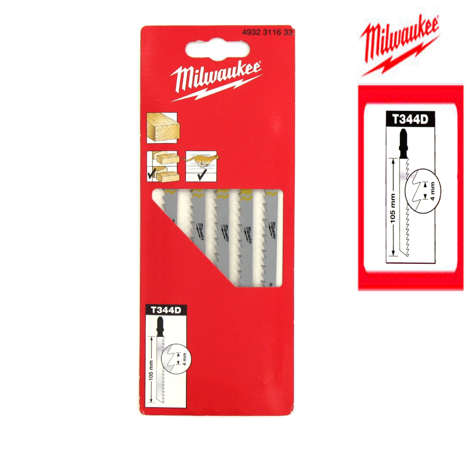 Milwaukee 4932311633 / T 344 D HCS Decoupeerzaagblad - snel - Hout (5st) - T 344 D-image