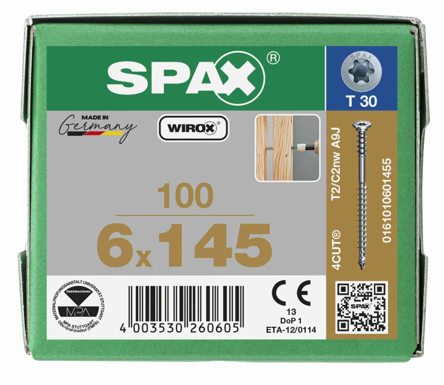 SPAX 161010601455 Stelschroef, Platkop, 6 x 145, Deeldraad, T-STAR plus TX30 - WIROX - 100 stuks-image