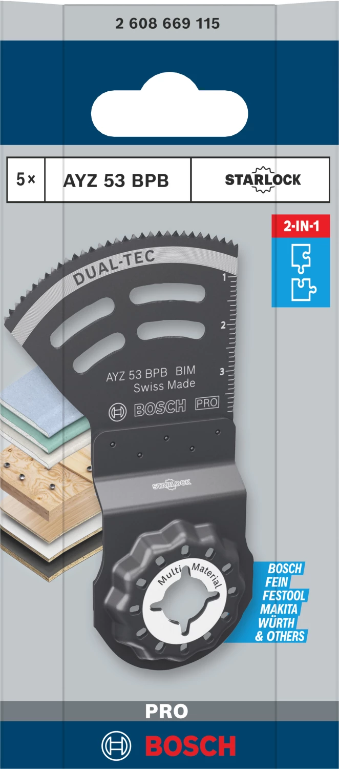 Bosch AYZ 53 BPB PRO Lame de scie plongeante Dual-Tec pour plâtre, bois et plastique (5 pièces)