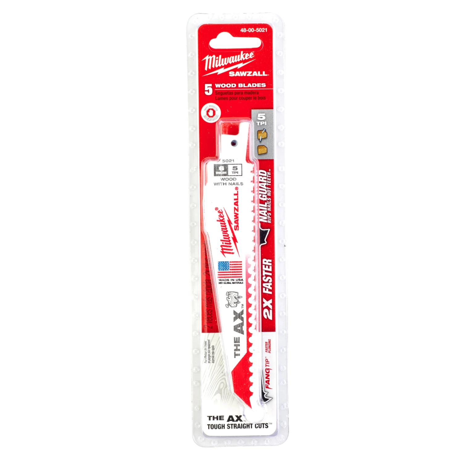 Milwaukee 48475021 Sawzall Reciprozaagblad The AX - 150 x 5TPI - hout - 5st-image