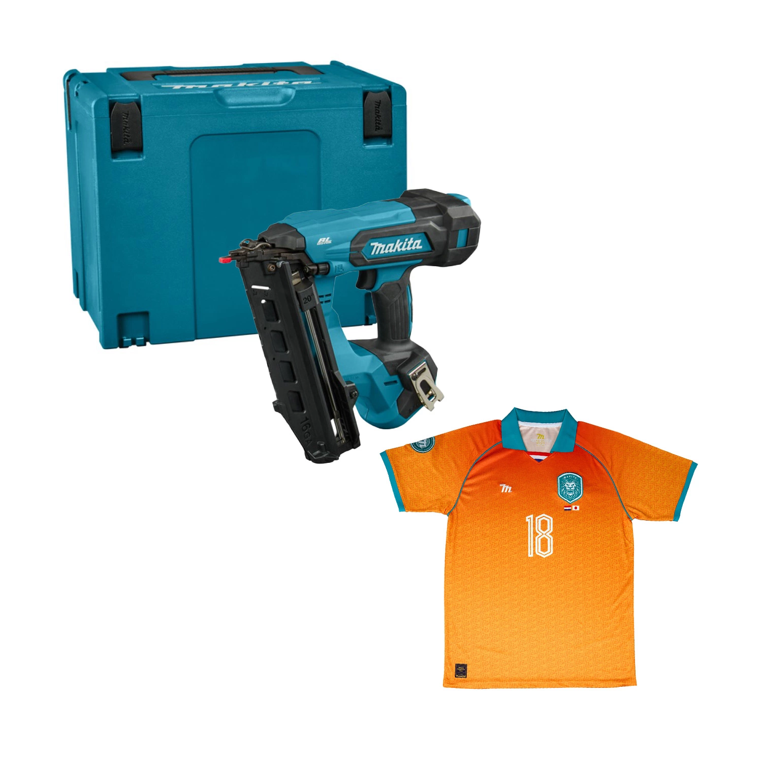 Makita DBN610ZJ 18V Li-ion accu brad tacker body in Mbox - 16Ga - met gratis Makita WK T-shirt - Maat M-image