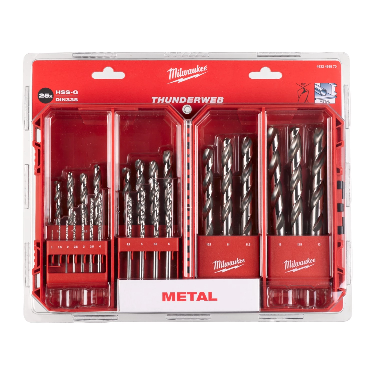 Milwaukee 4932493870 25-delige HSS-Ground Metaaborenset 1-13mm - Thunderweb - in Packout-image