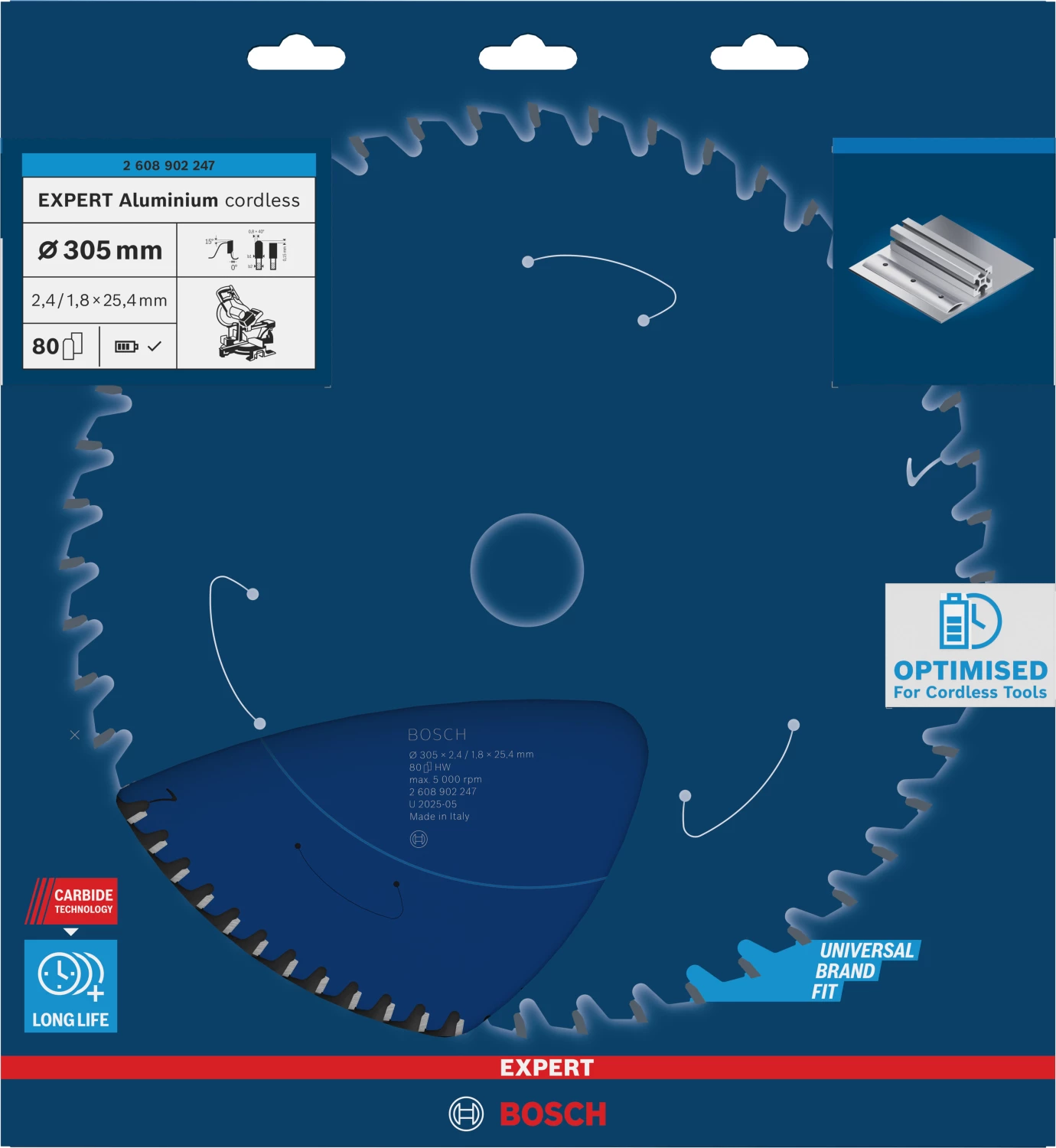 Bosch 2608902247 EXPERT cirkelzaagblad - 305 x 25.4 x 80T - aluminium-image