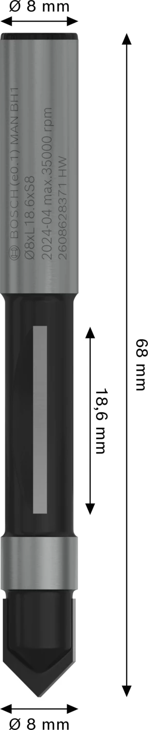 Bosch 2608628371 - Fraise à copier 8 mm, D1 8 mm, L 19 mm, G 66 mm-image