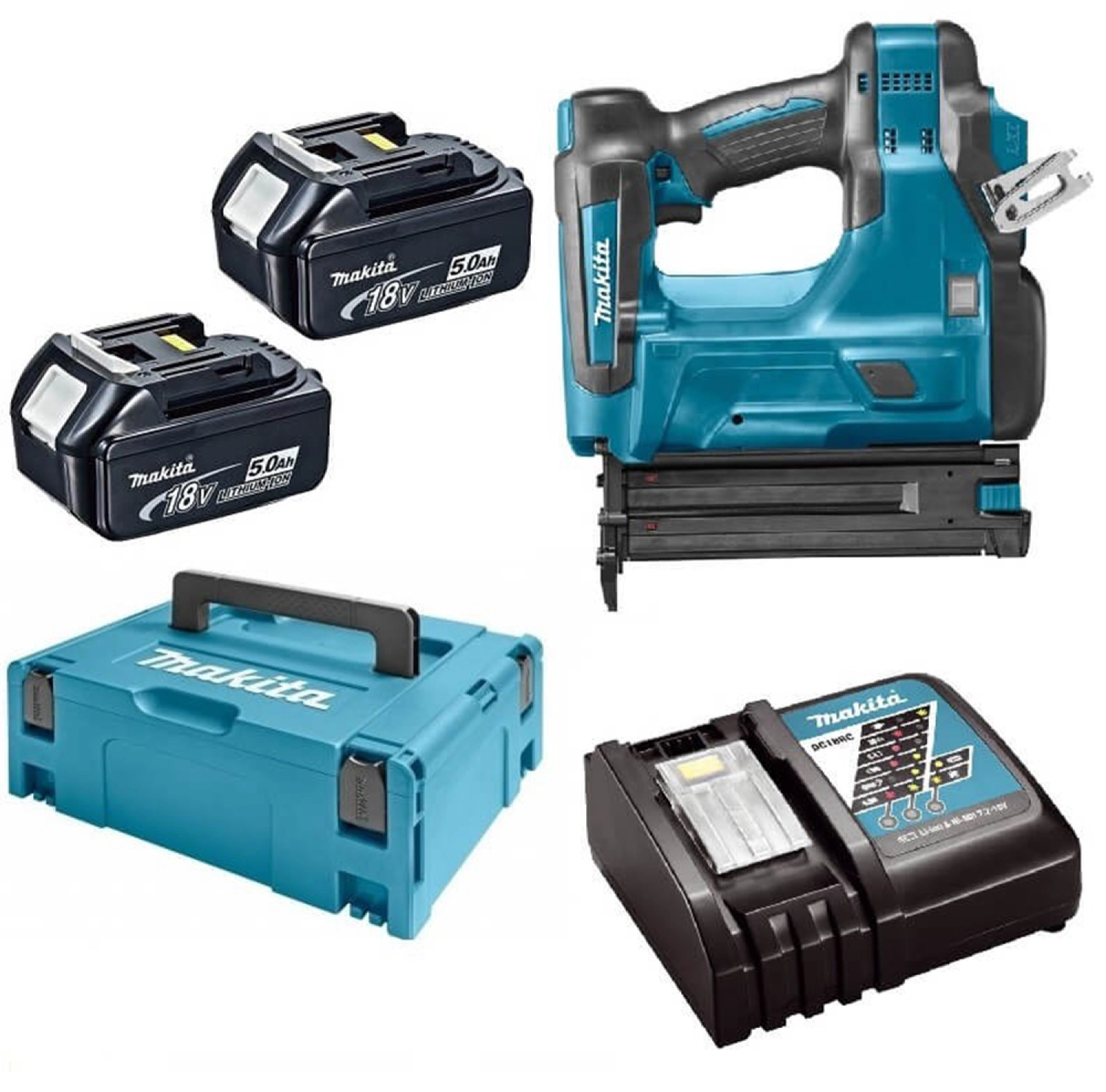 Makita DBN500RTJ Cloueur à mini-brad sans-fil - 18V Li-ion - 2 batteries 5,0 Ah - MAKPAC - 18 gaugeuge - 15 à 50 mm-image