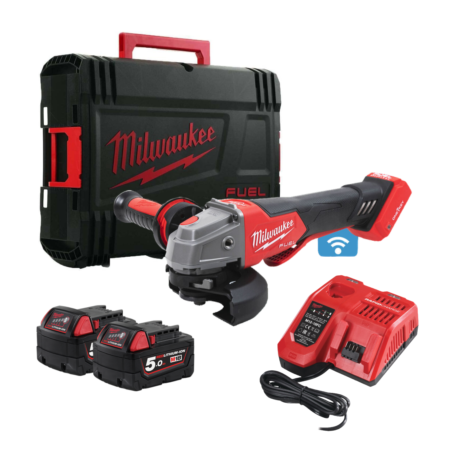 Milwaukee M18 ONEFSAG125XPDB-502X 18V Li-ion accu Haakse slijper set (2x5.0Ah) in HD box - 125mm - koolborstelloos-image