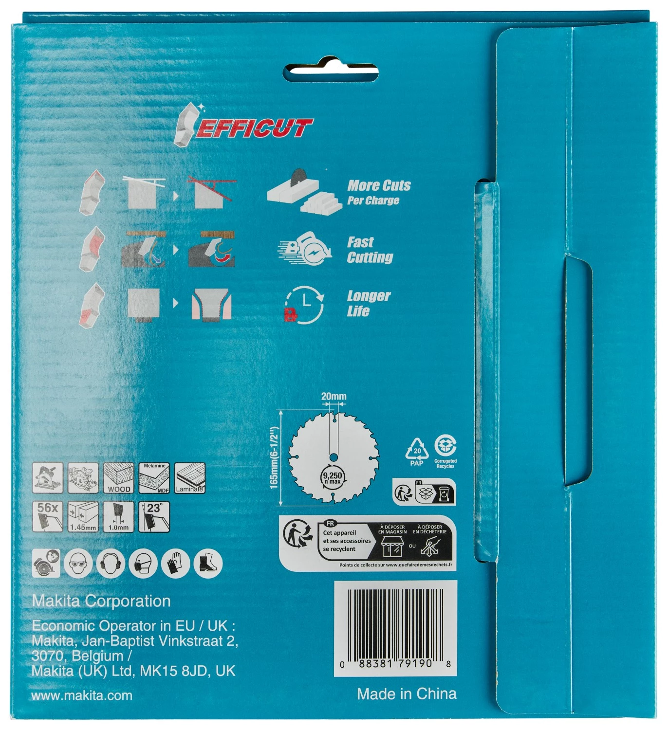 Makita B-57336-2 Cirkelzaagblad - Efficut 165x20x1,45 56T - Hout - Duopack-image