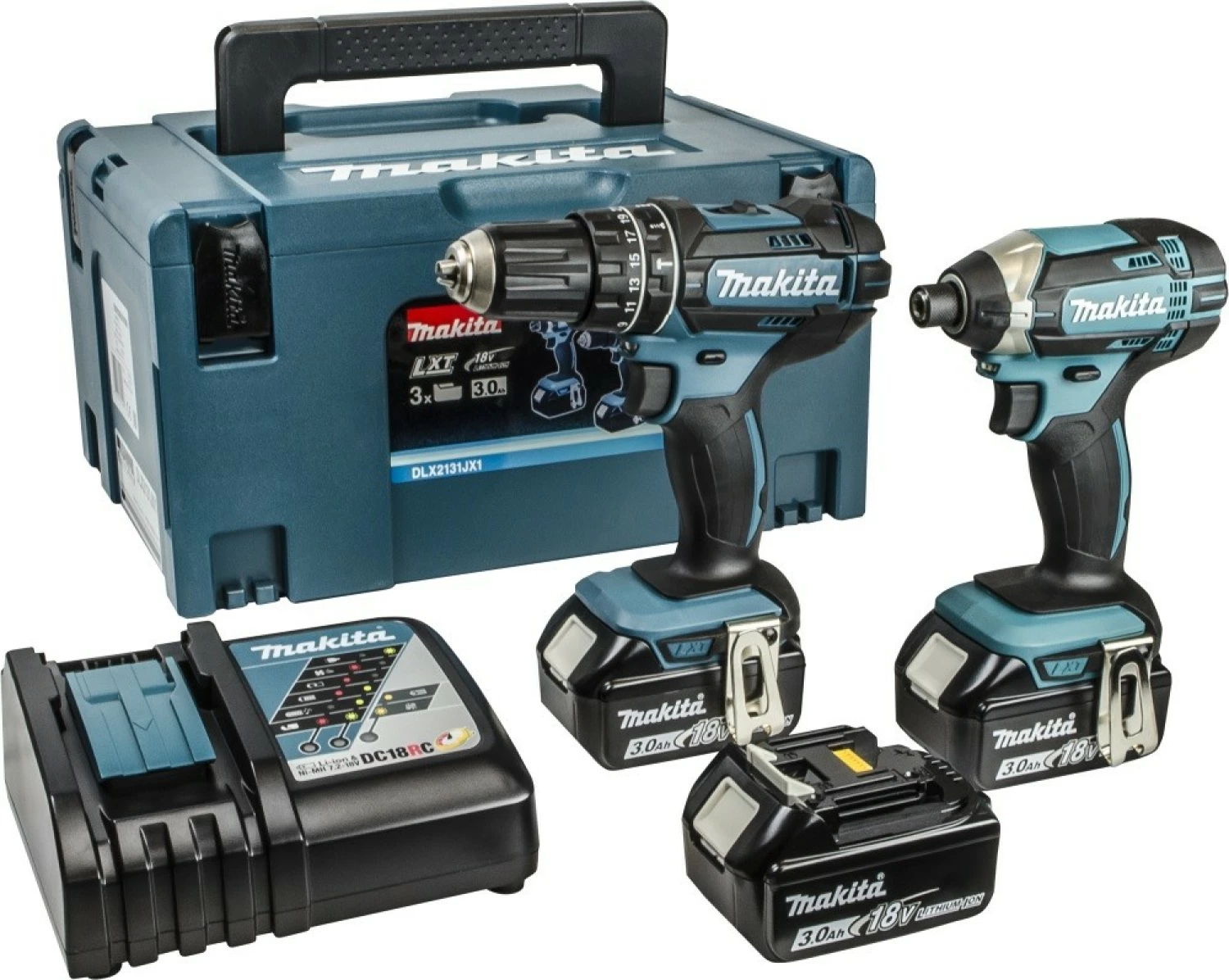 Makita DLX2131JX1 18V Li-Ion accu klopboor- /schroefmachine (DHP482) & slagschroevendraaier (DTD152) combiset (3x 3.0Ah accu) in Mbox-image