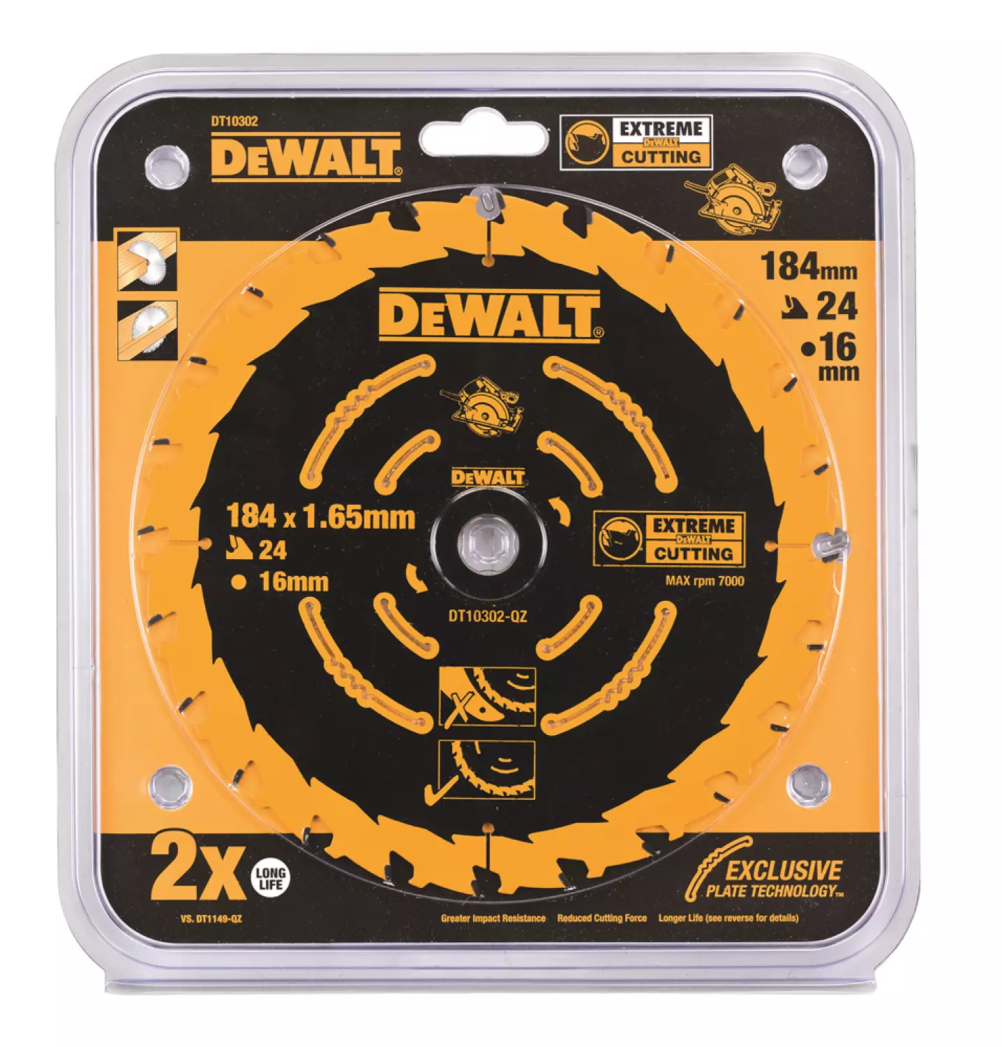 DeWALT DT10302 Extreme Cirkelzaagblad - 184 x 16 x 24T - Hout (Met nagels)-image