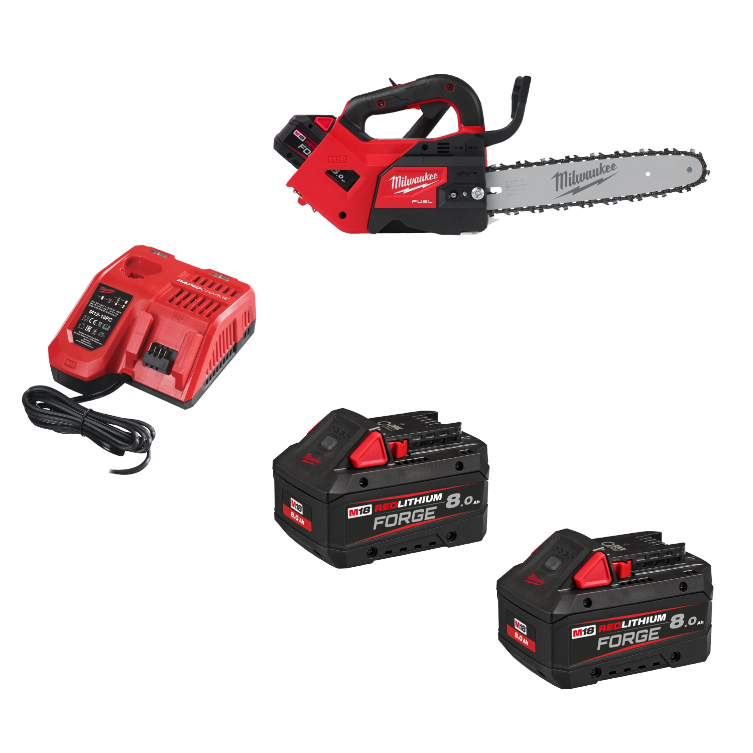 Milwaukee M18 FTHCHS30-802 FUEL 18V Li-Ion accu Tophandle Kettingzaag set (2x 8.0 Ah Forge accu) - 30cm-image