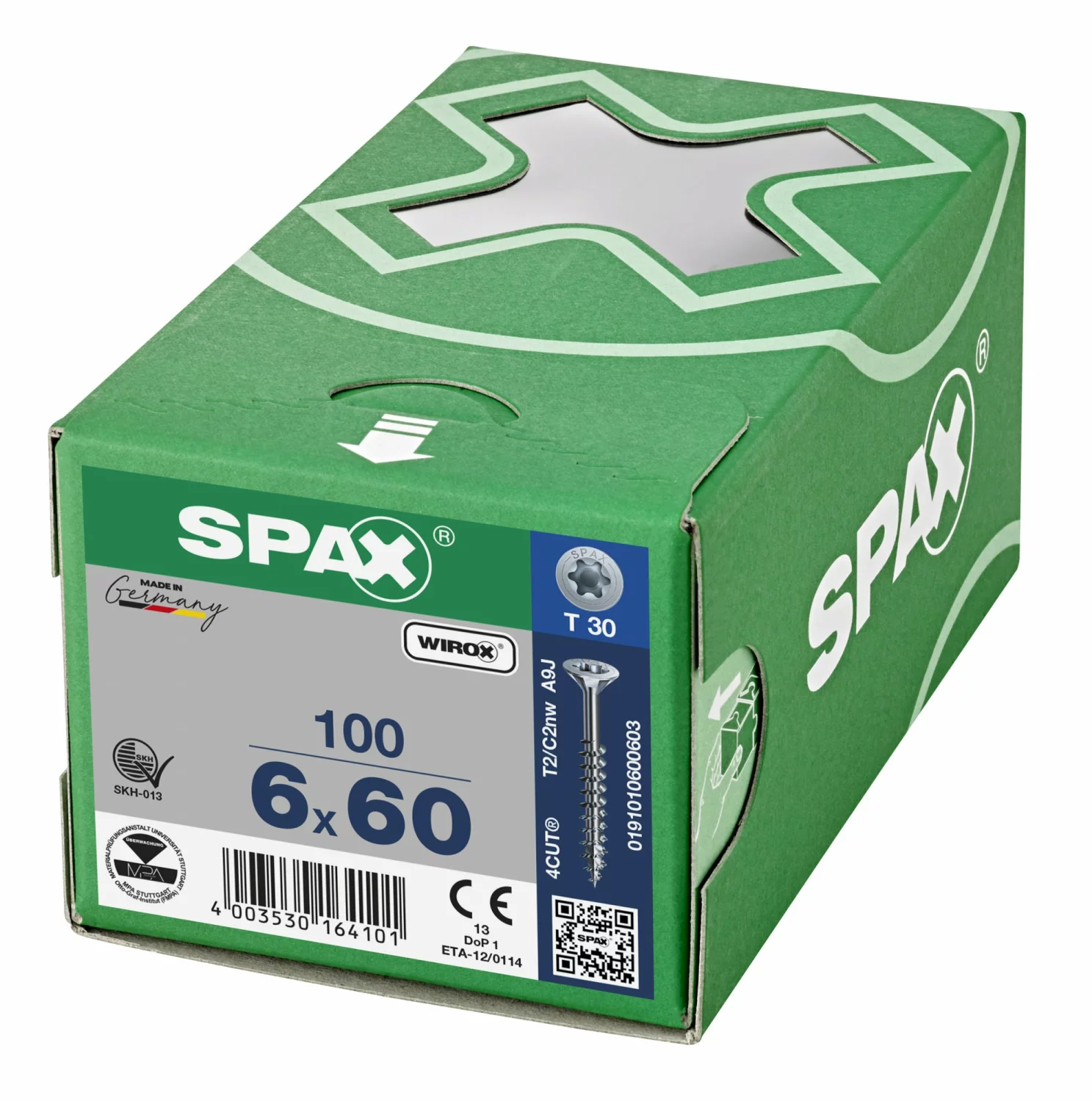 SPAX 191010600603 - Vis universelle, 6 x 60 mm, 100 pièces, Filetage partiel, Tête fraisée, T-STAR plus T30, 4CUT, WIROX-image