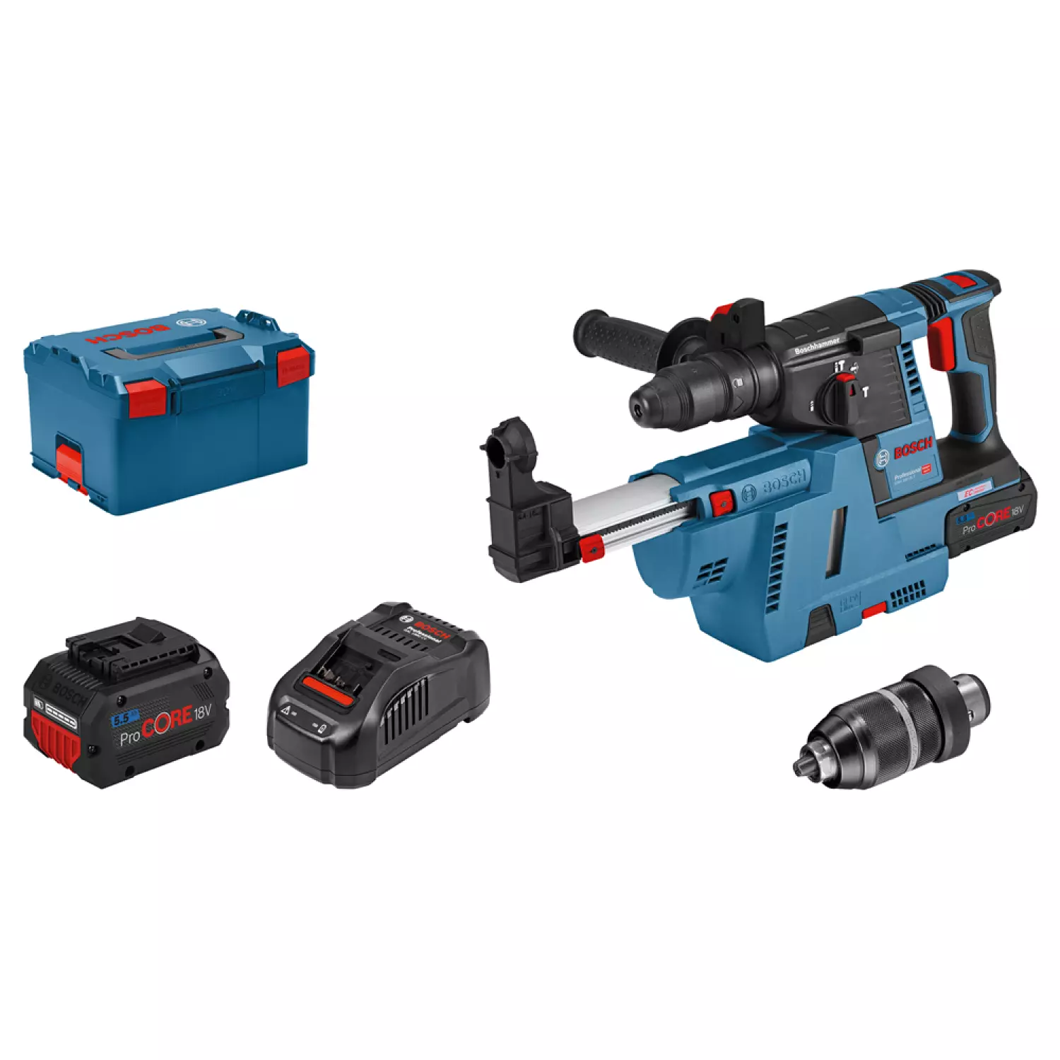 Bosch GBH 18V-26 F 18V Li-Ion accu SDS-plus combihamer set (2x 5.5Ah accu)  incl. GDE 18V-16 afzuigsysteem in L-Boxx - 2,6J - koolborstelloos-image