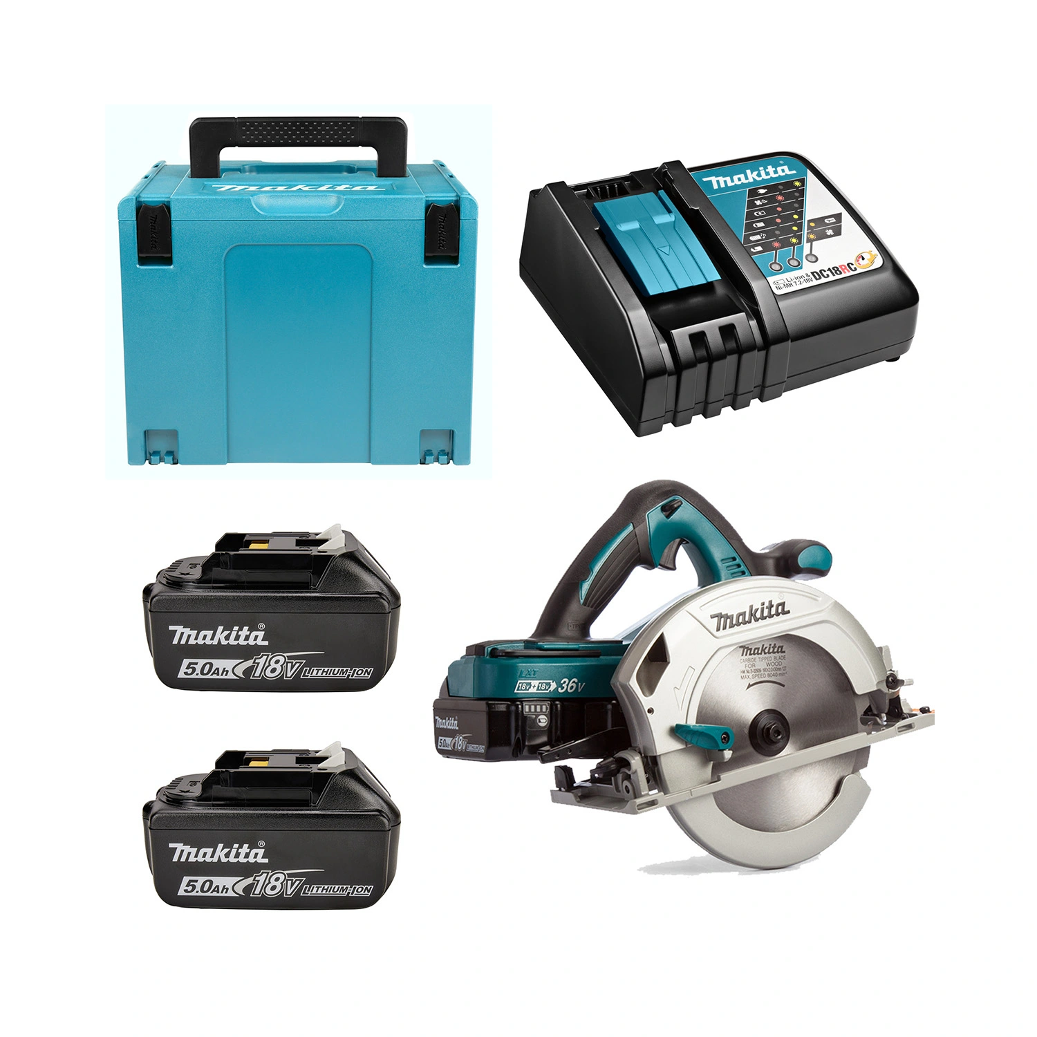 Makita DHS710RT2J Scie circulaire sans-fil - 36V Li-ion (2x 18V) - 2 batteries 5,0 ah - MAKPAC - 190 mm