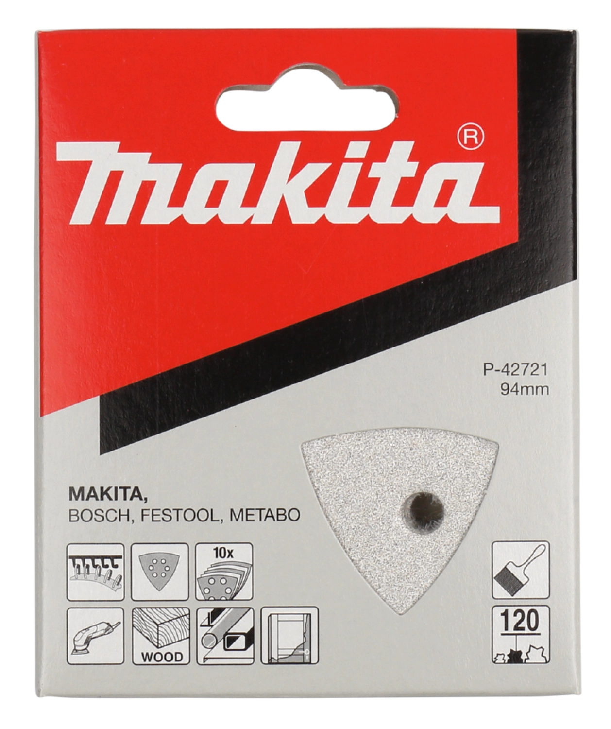 10 feuilles abrasives Delta Makita P -42721 - K120 - 94 x 94 x 94 mm-image