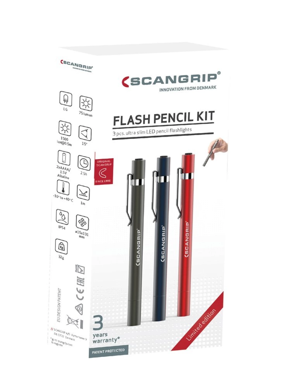 Scangrip 49.0341 Lampe Stylo Flash - 75Lm - IP54 - 3 pièces-image