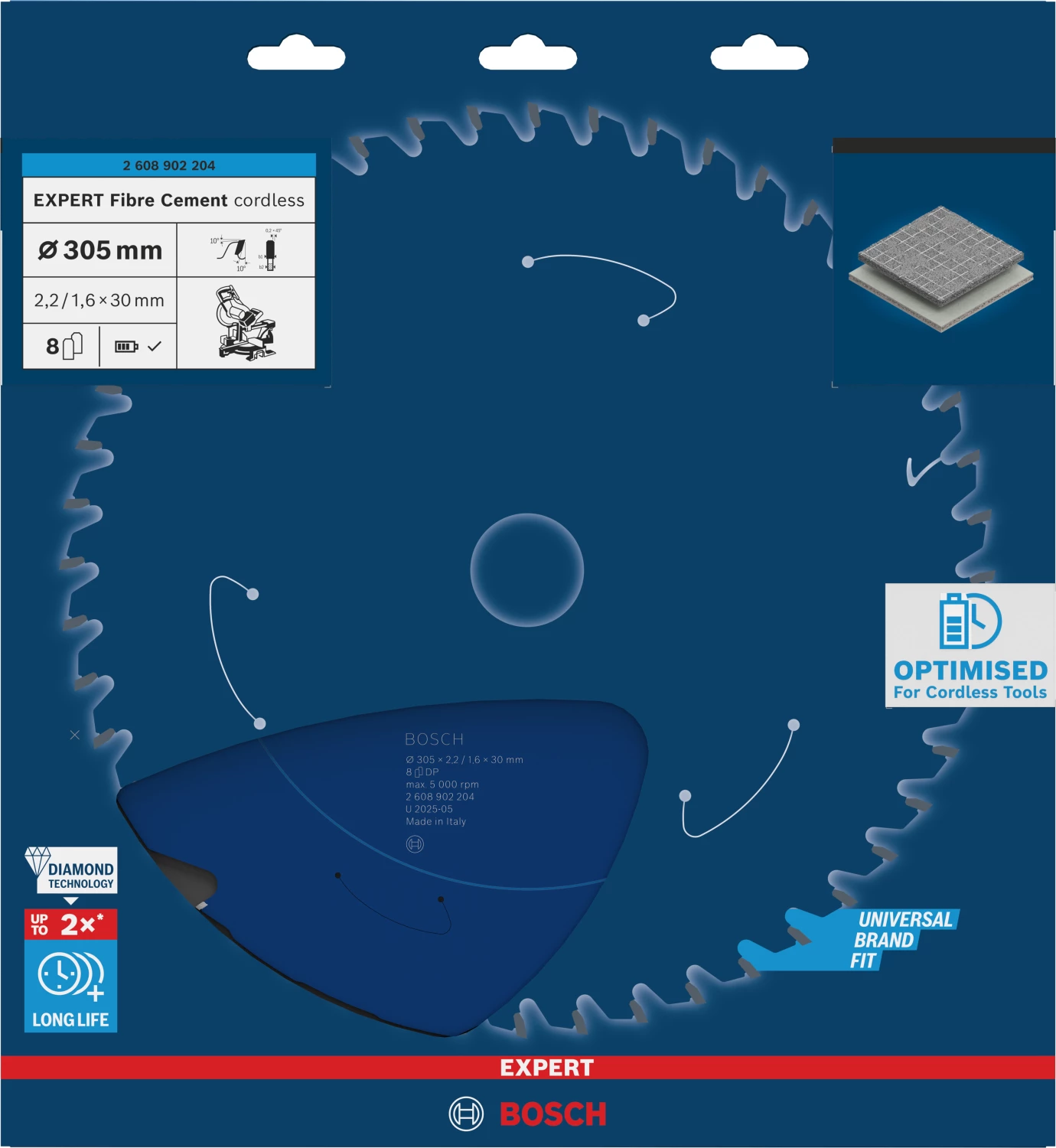 Bosch 2608902204 EXPERT cirkelzaagblad - 305 x 30 x 8T - vezelcementplaten-image