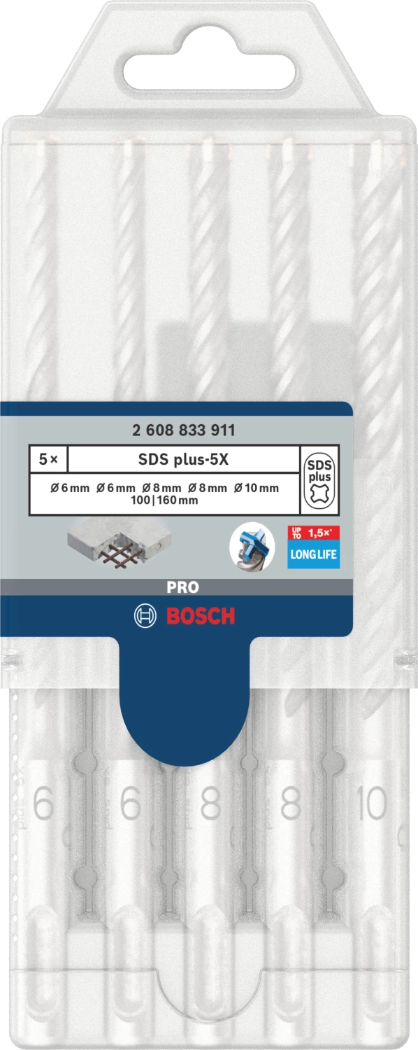 Bosch 2608833911 Jeu de forets SDS plus-5X PRO - 6/6/8/8/10 mm (5 pièces)-image