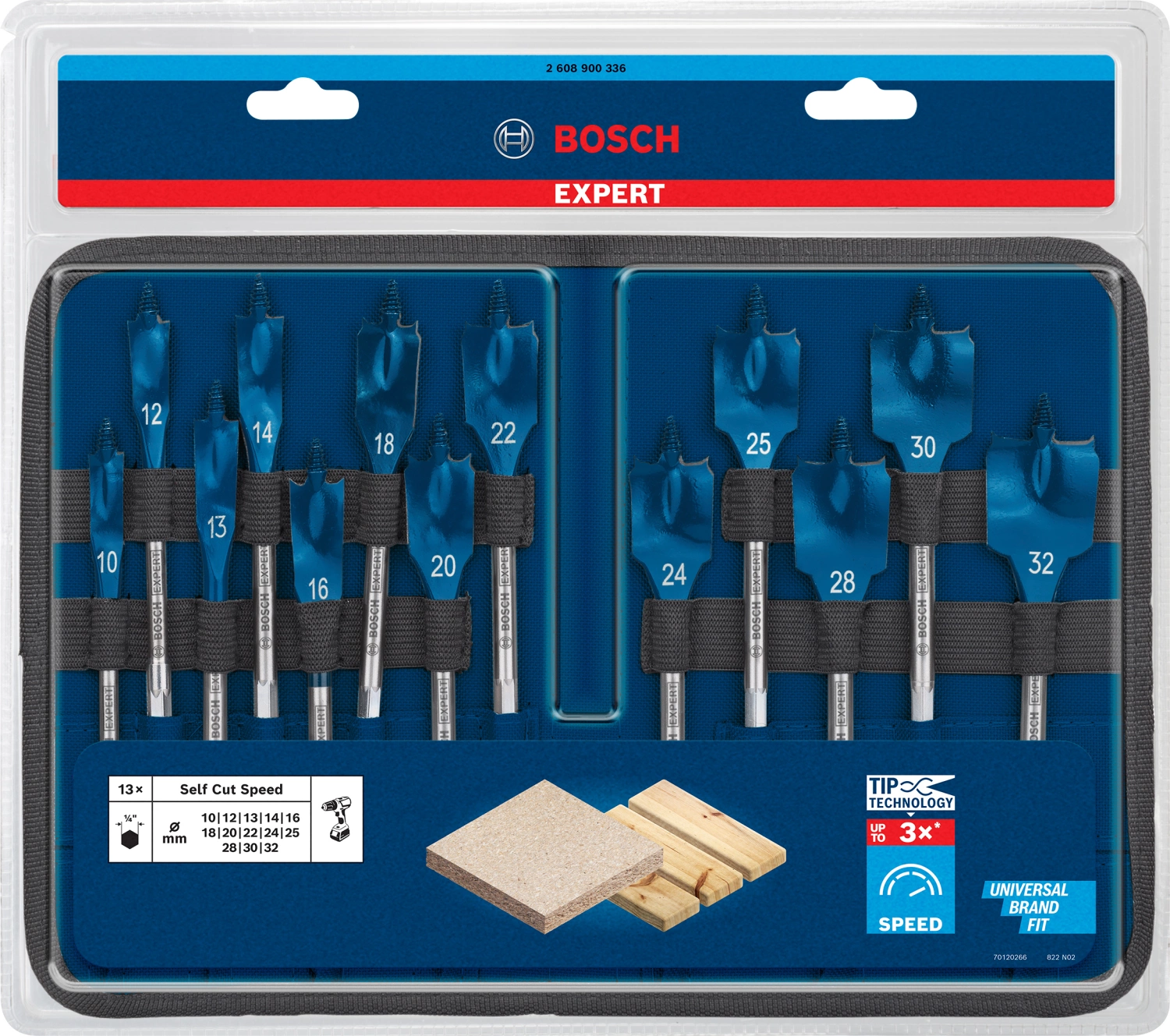 Bosch EXPERT 2608900336 - EXPERT Set 13 pièces mèche plates Self Cut Speed, 10; 12; 13; 14; 16; 18; 20; 22; 24; 25; 28; 30; 32 mm-image