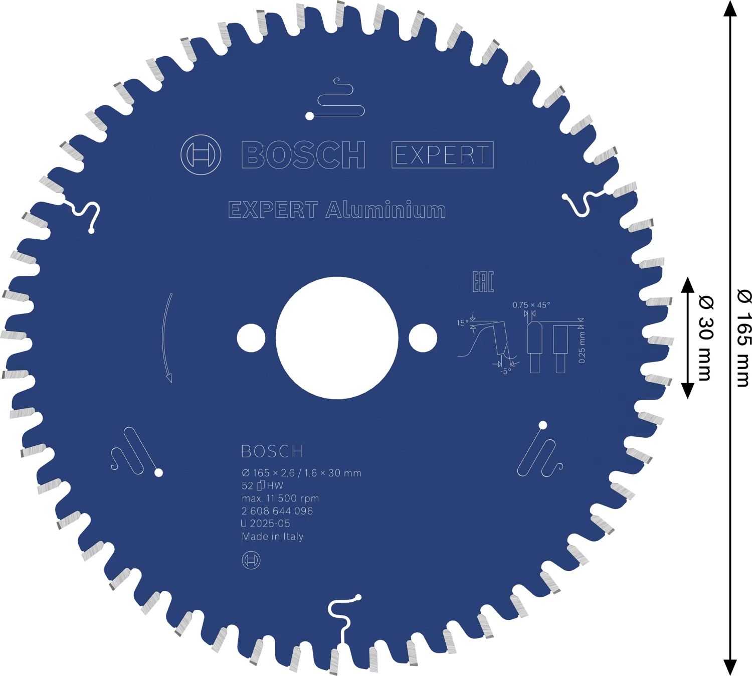Bosch 2608644096 EXPERT cirkelzaagblad - 165 x 30 x 52T - aluminium-image