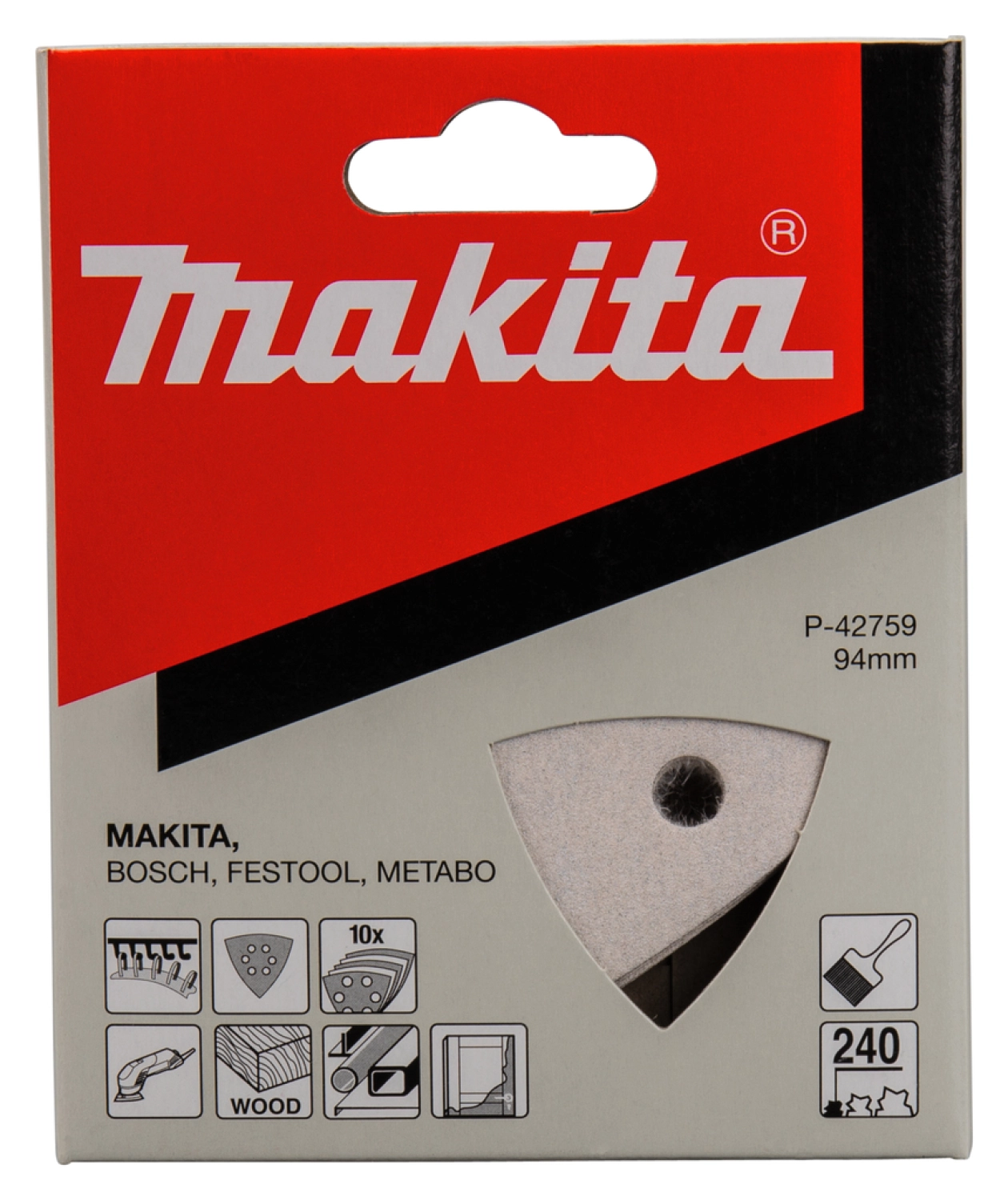 10 feuilles abrasives Delta Makita P -42759 - K240 - 94 x 94 x 94 mm-image