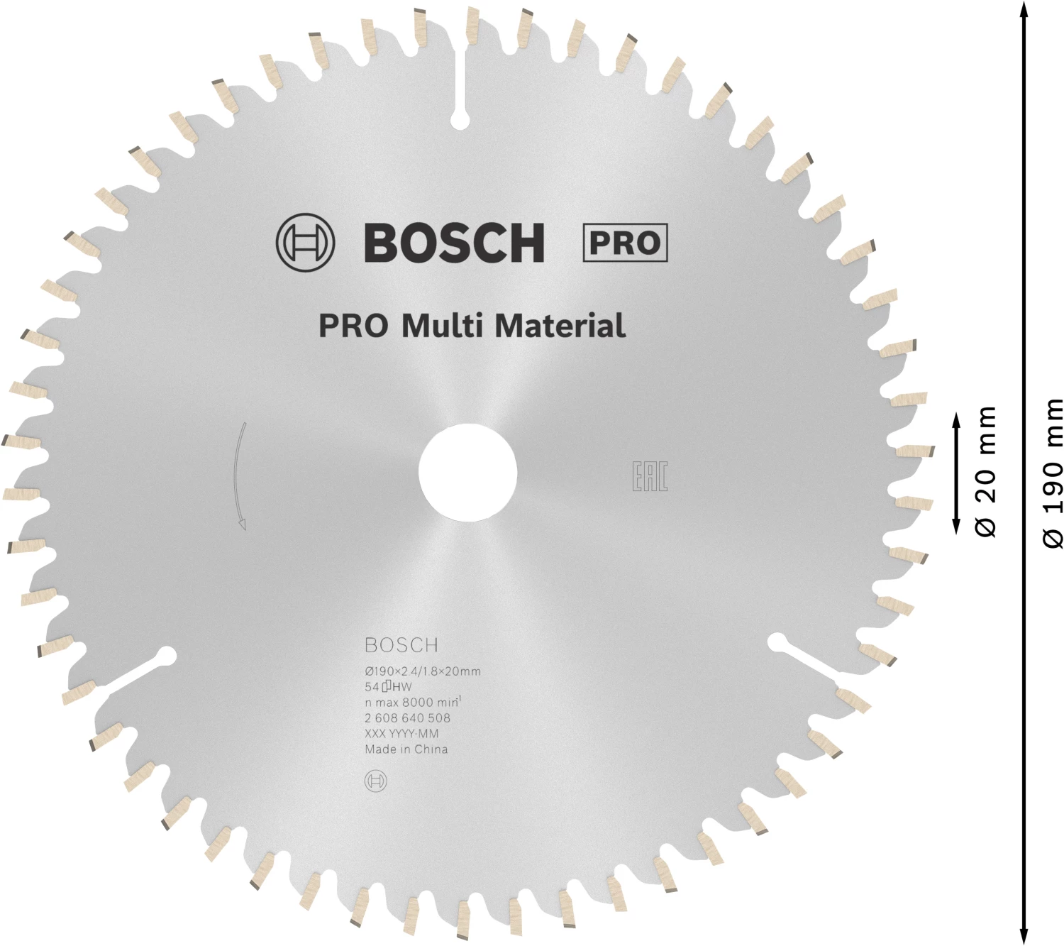 Bosch 2608640508 - Lame de Scie Circulaire Multi Material, 190 x 20/16 x 2,4 mm, 54D