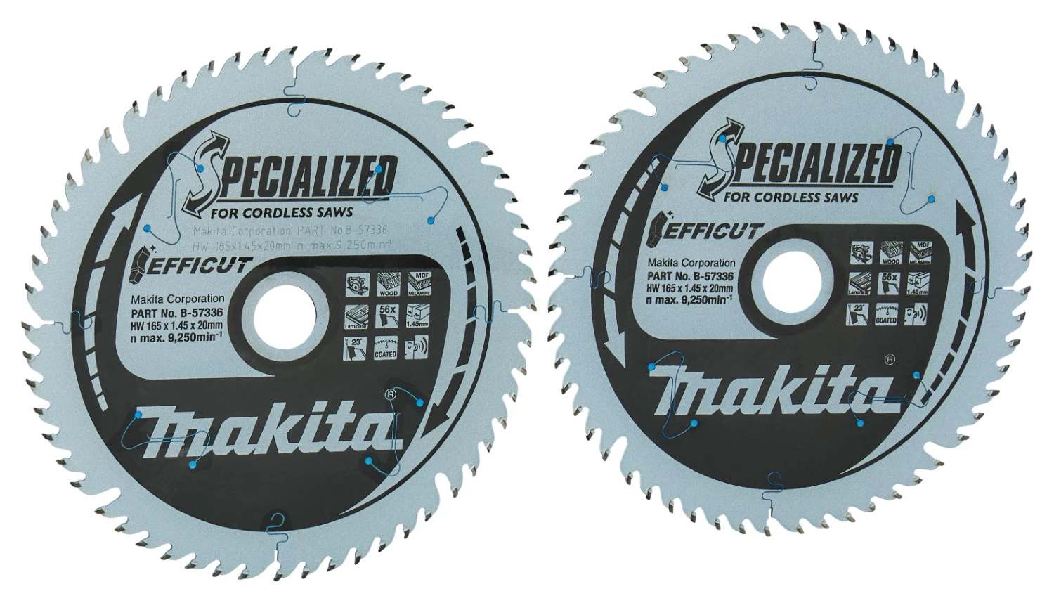Makita B-57336-2 Cirkelzaagblad - Efficut 165x20x1,45 56T - Hout - Duopack-image
