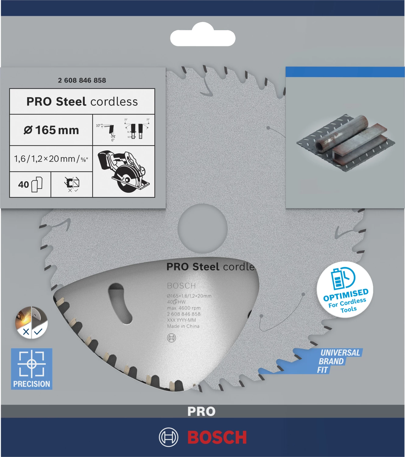 Bosch 2608846858 PRO accu cirkelzaagblad voor Staal - 165 x 20 x 40T-image