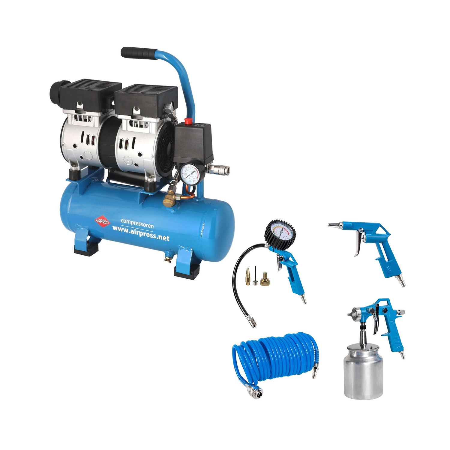 Airpress L 6-105 Silent Compressor - Olievrij - 8 bar - 6L - met gratis 7-delige Airpress accessoiresset