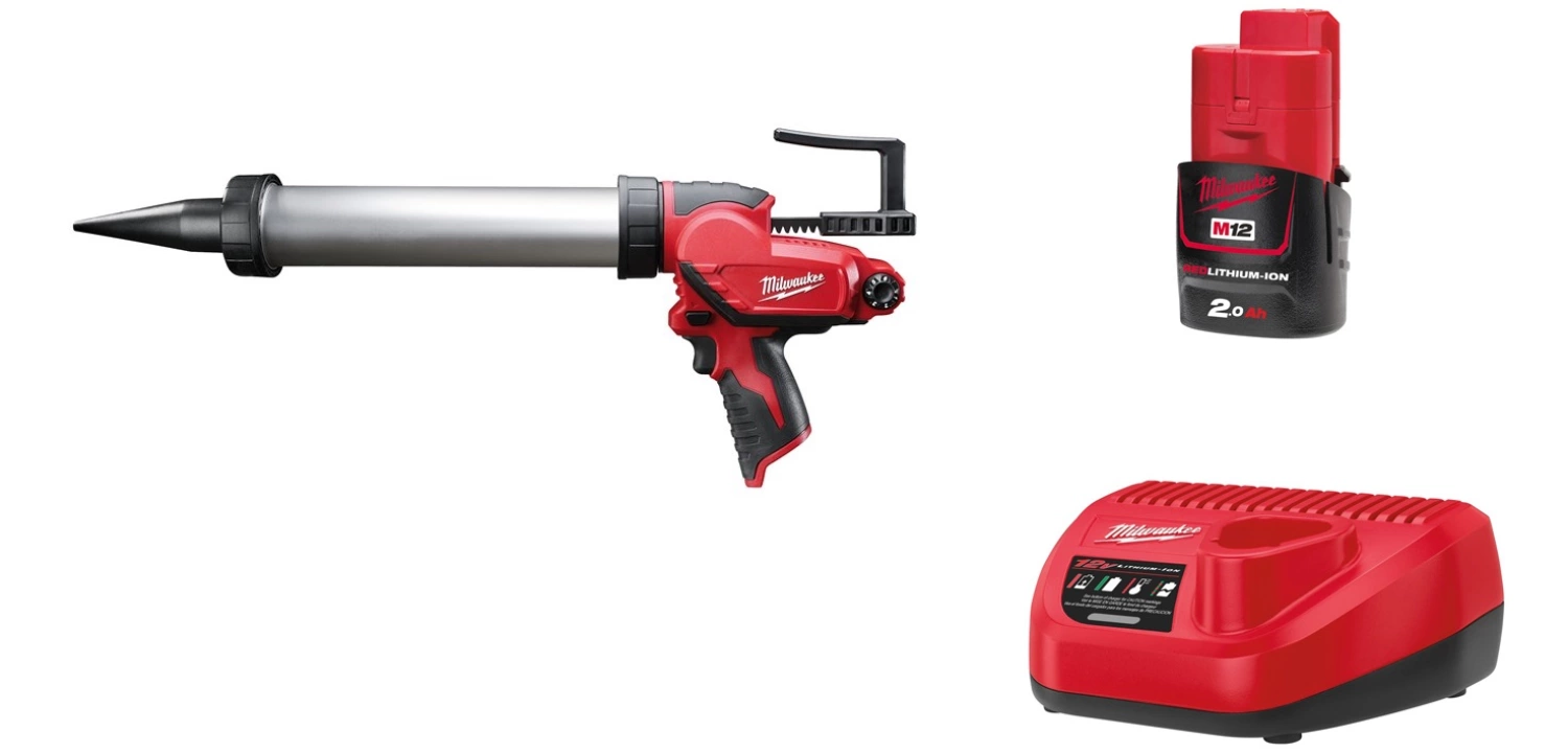 Milwaukee M12 PCG/400A-201B 12V Li-Ion Accu lijm- en kitspuit set (1x 2.0Ah accu) incl. worsthouder in tas-image