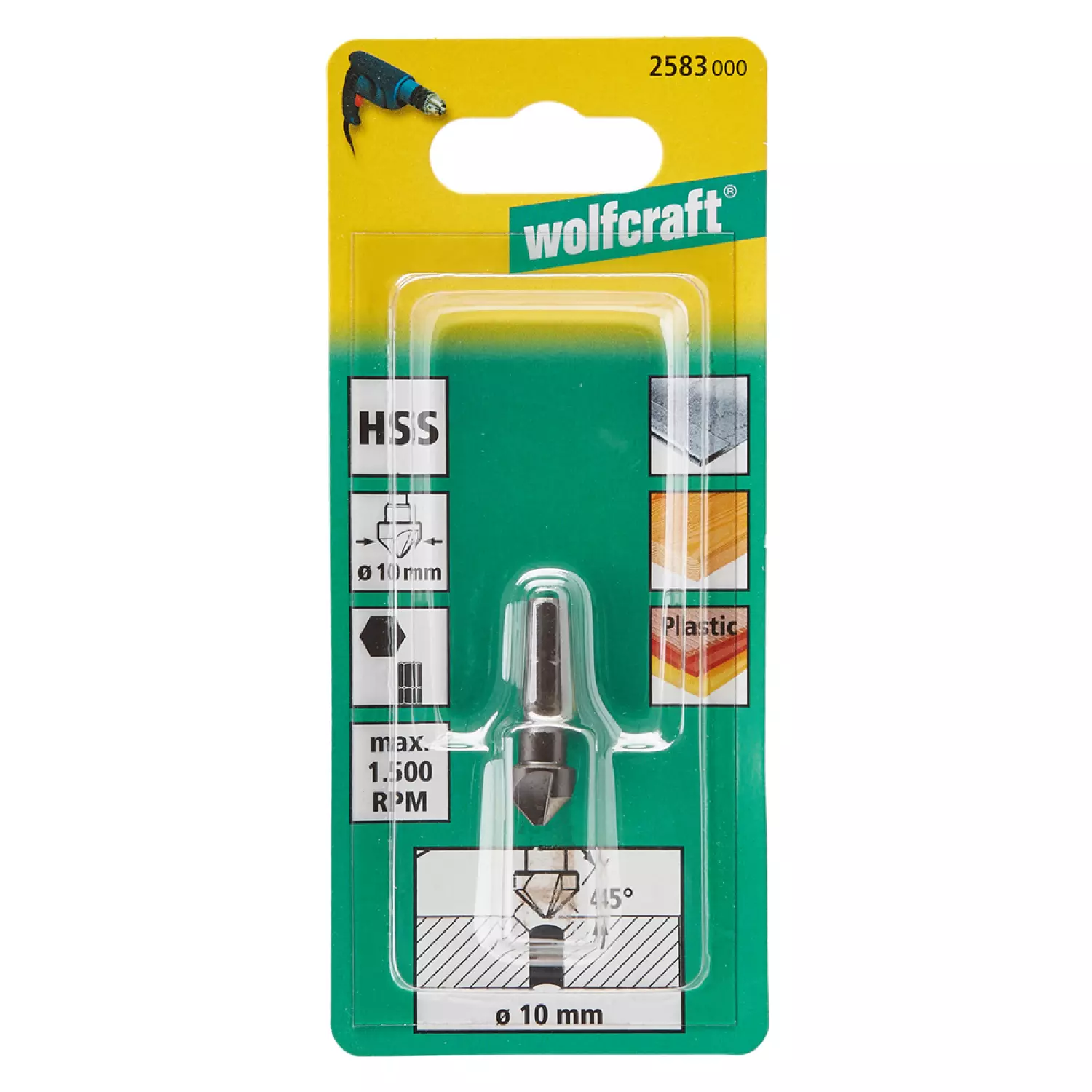 Wolfcraft 2583000 HSS Verzinkboor - Zeskant - 10mm-image
