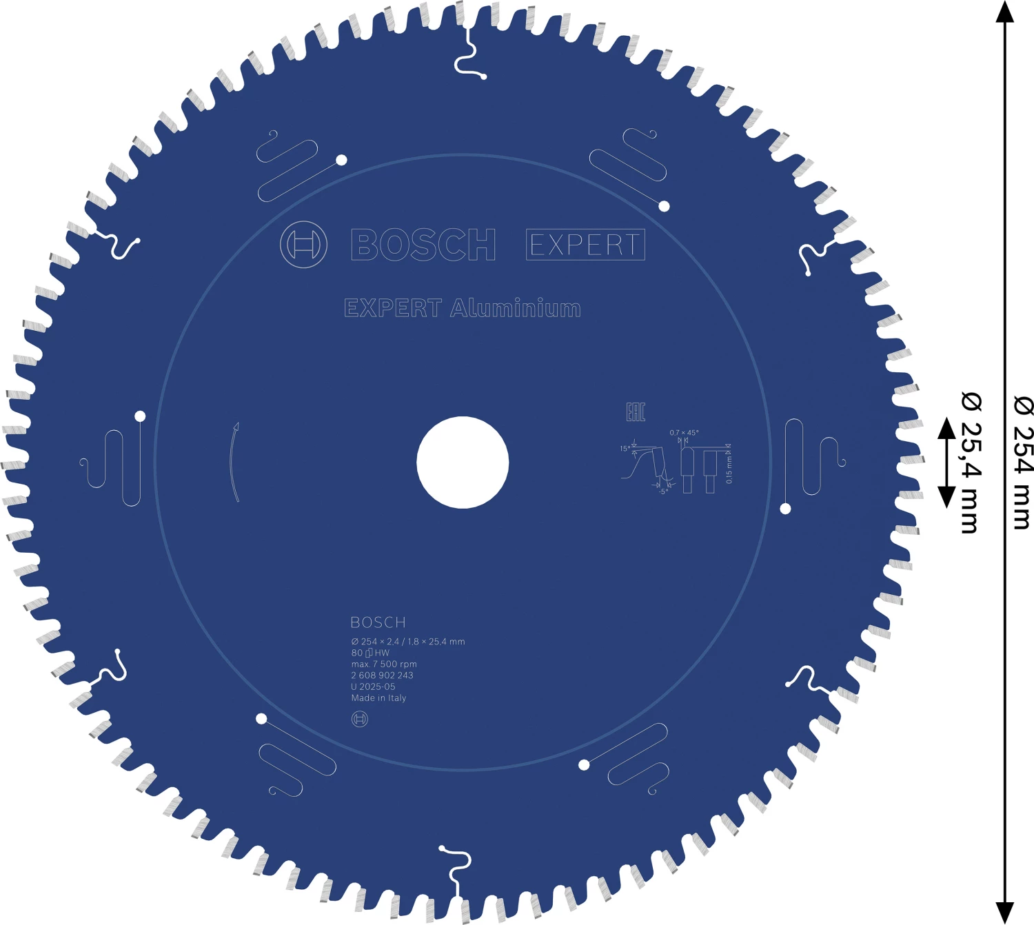 Bosch 2608902243 EXPERT cirkelzaagblad - 254 x 25.4 x 80T - aluminium-image