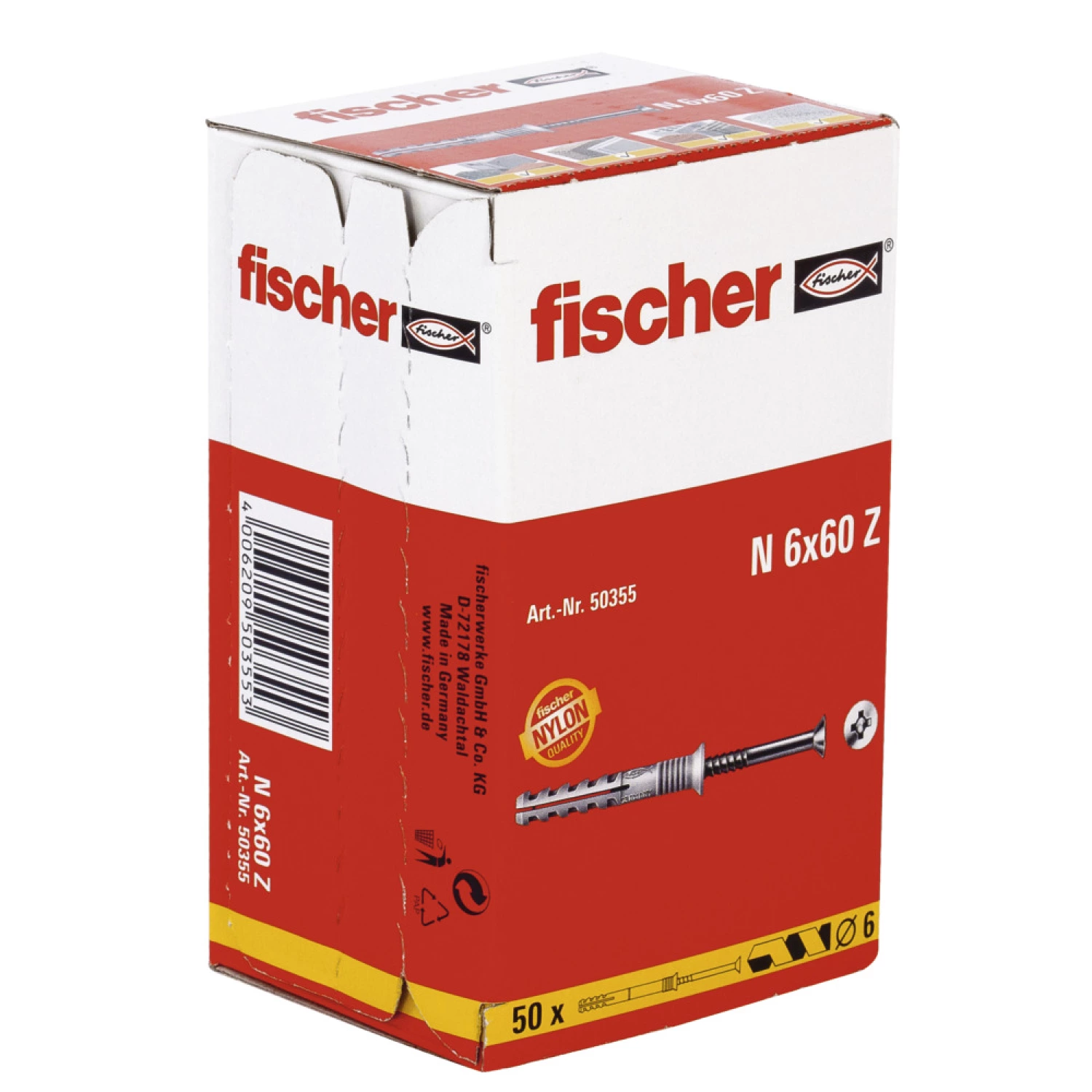 Fischer 50355 - Cheville à frapper N 6 x 60/30 S à collerette fraisée et clou en acier électrozingué (50pcs) N 6 x 60/30 S (50)-image