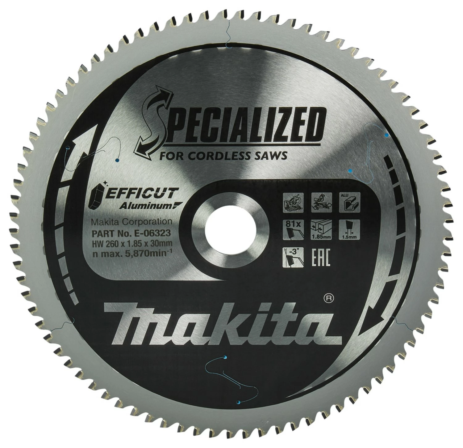 Makita E-06323 Efficut Lame de scie transversale - 260 x 30 x 81T - Aluminium-image