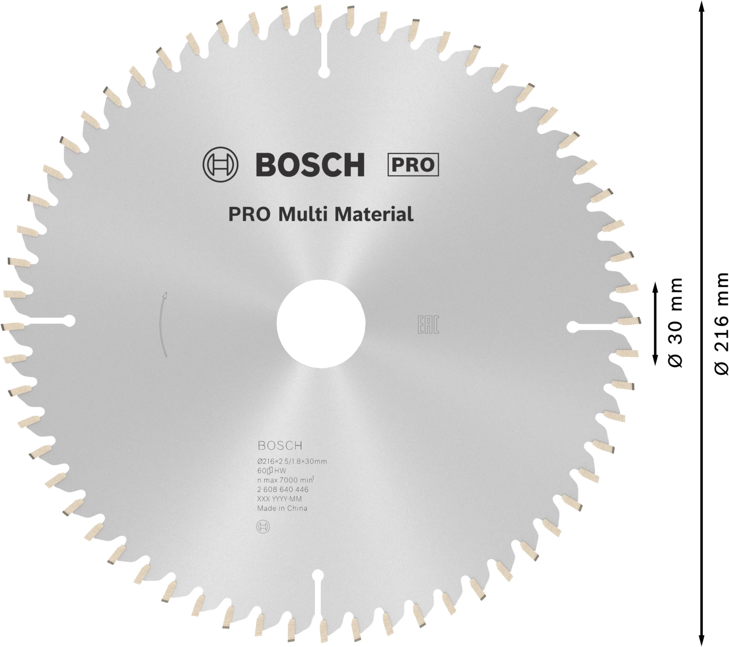 Bosch 2608640446 PRO cirkelzaagblad - 216 x 30 x 60T - multi materiaal-image