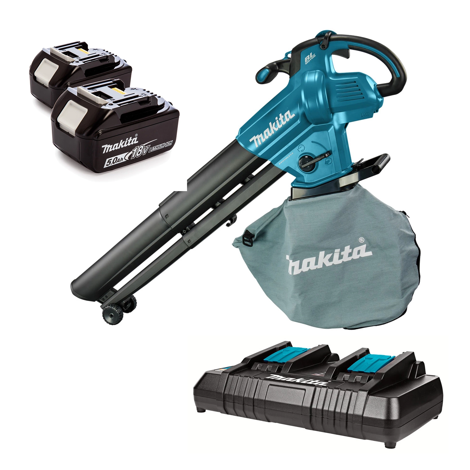 Makita DUB187 LXT 18V Li-Ion batterie souffleur de feuilles kit (2x 5,0Ah) - 216km/h-image