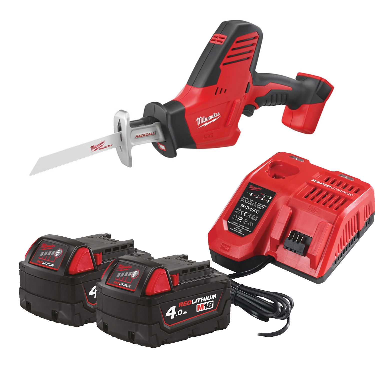Milwaukee C18 HZ-402B 18V Li-ion accu subcompacte reciprozaag set (2x 4.0Ah accu) in tas-image