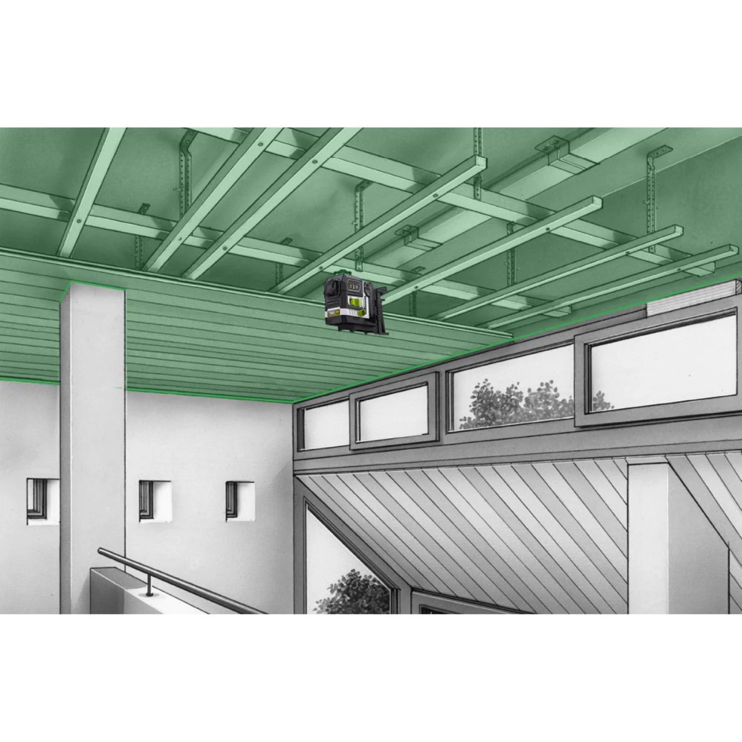 Laserliner PowerPlane-Laser 3G Multi-18V Laser à lignes croisées dans L-Boxx - 3 lignes - vert - 60 m - IP54 + VarioStand L trépied laser + adaptateur Makita-image