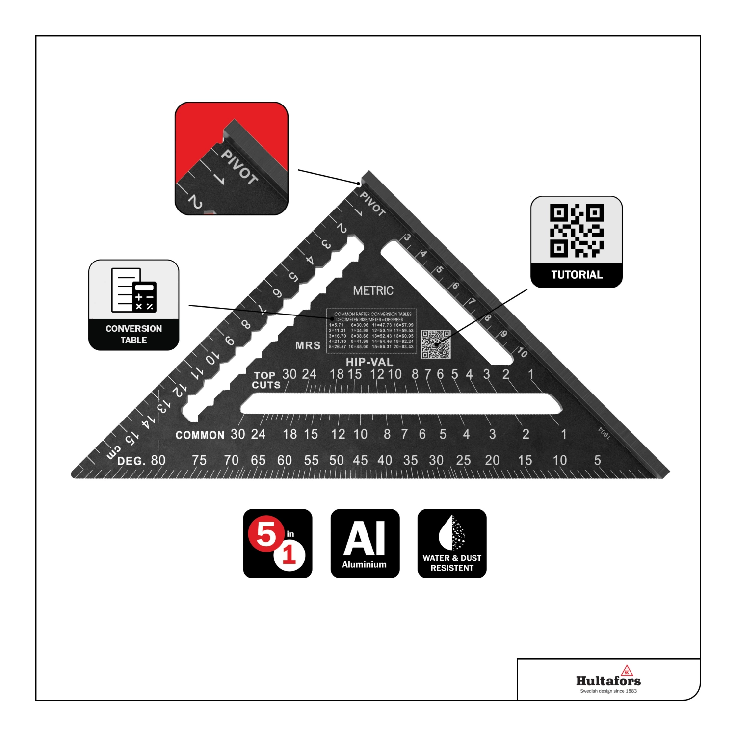 Hultafors MMRS Équerre métrique pour charpente - 18 cm-image