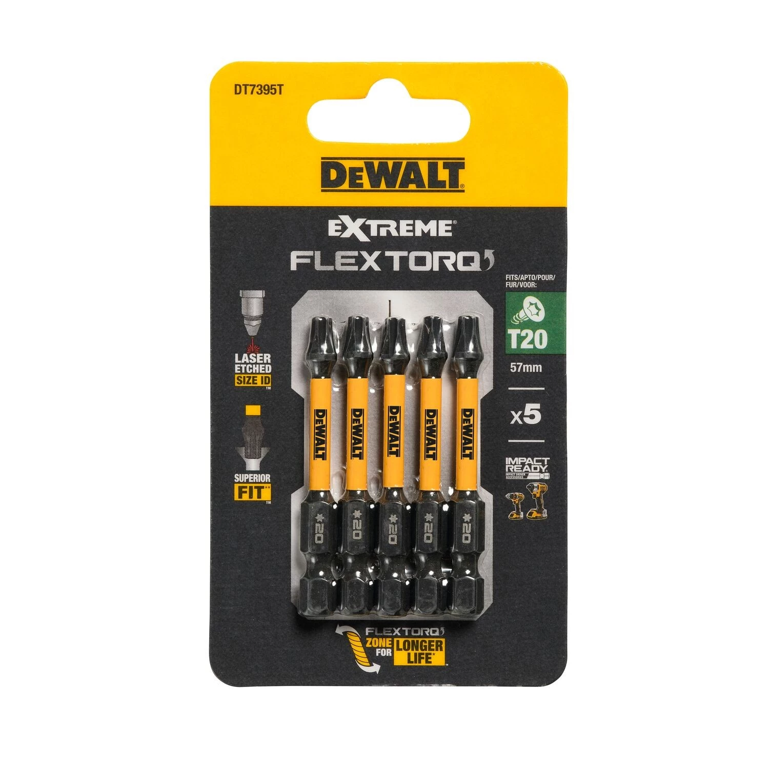 DeWALT DT7395T-QZ Embout de vissage à choc - Torx - T20 x 50 mm (5 pièces)-image