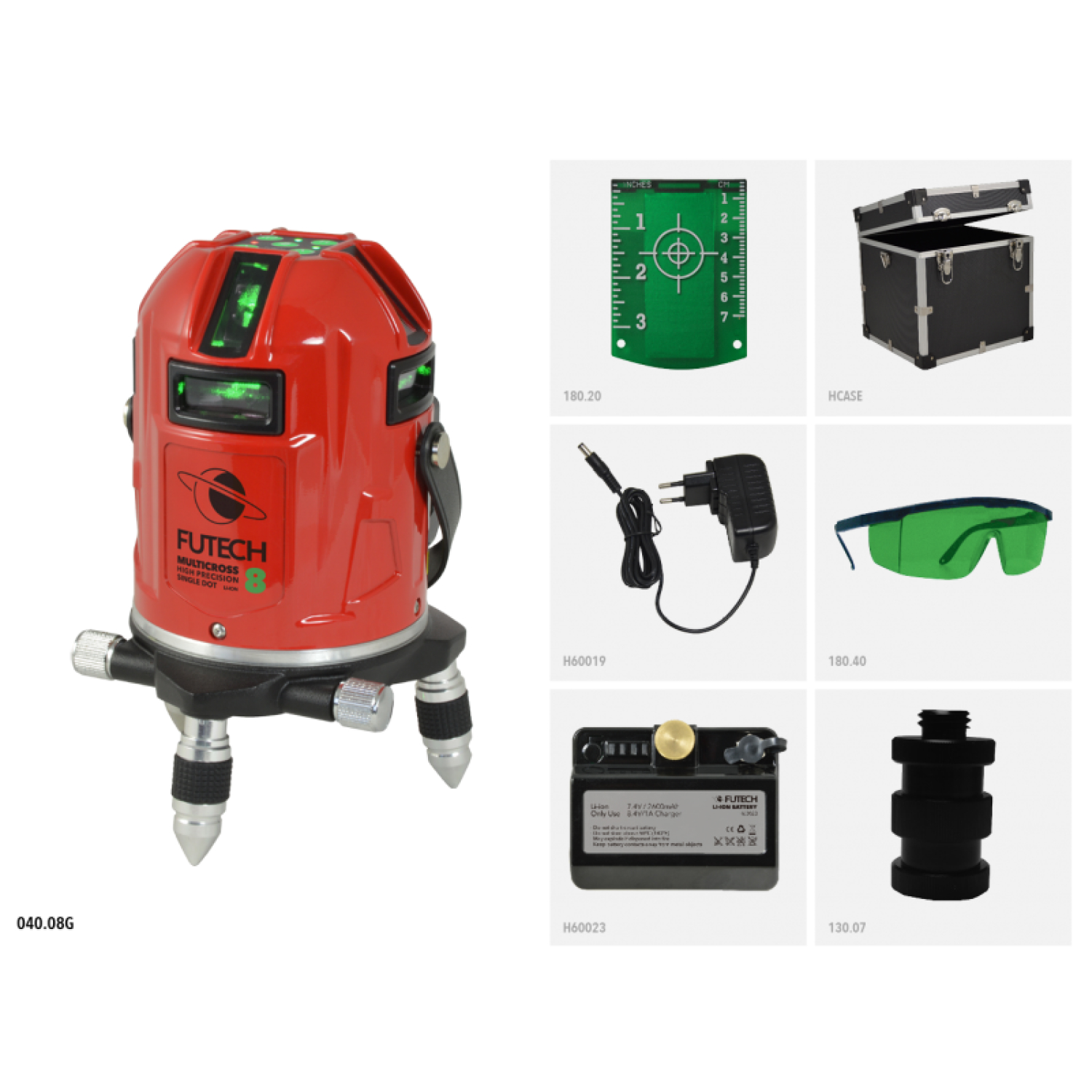 FUTECH Multicross 8 HPSD Kruislijnlaser in koffer – groen – 50m met ontvanger (optie) - 8 lijnen-image