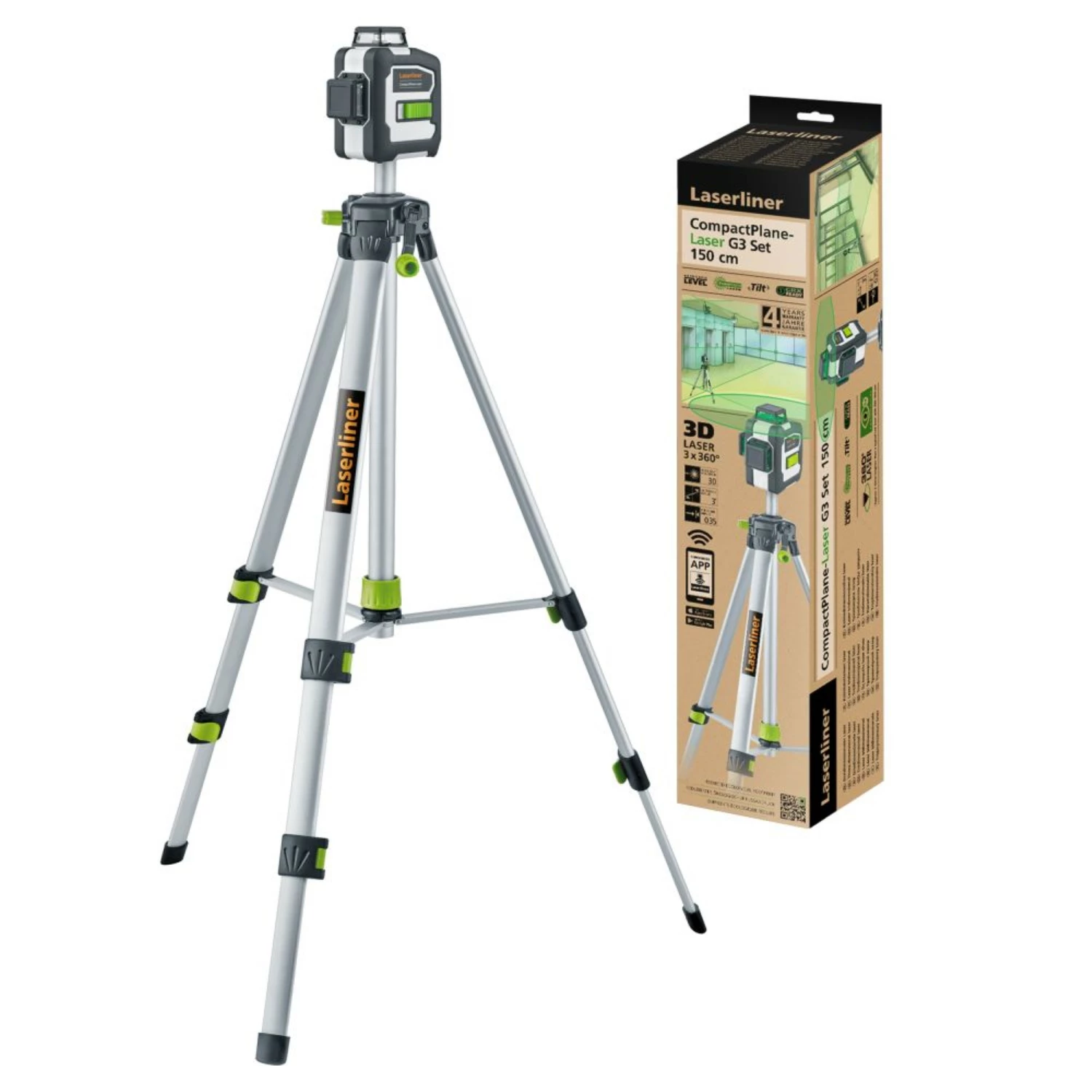 Laserliner CompactPlane-Laser 3G Kruislijnlaser set incl. statief in tas - 3 lijnen - groen - 30m-image