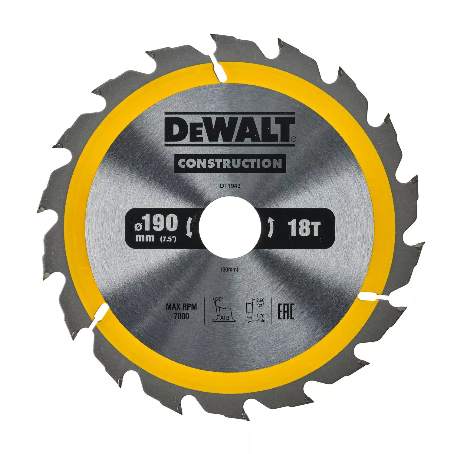 DeWALT DT1943 Cirkelzaagblad - 190 x 30 x 18T - Hout (met nagels)-image