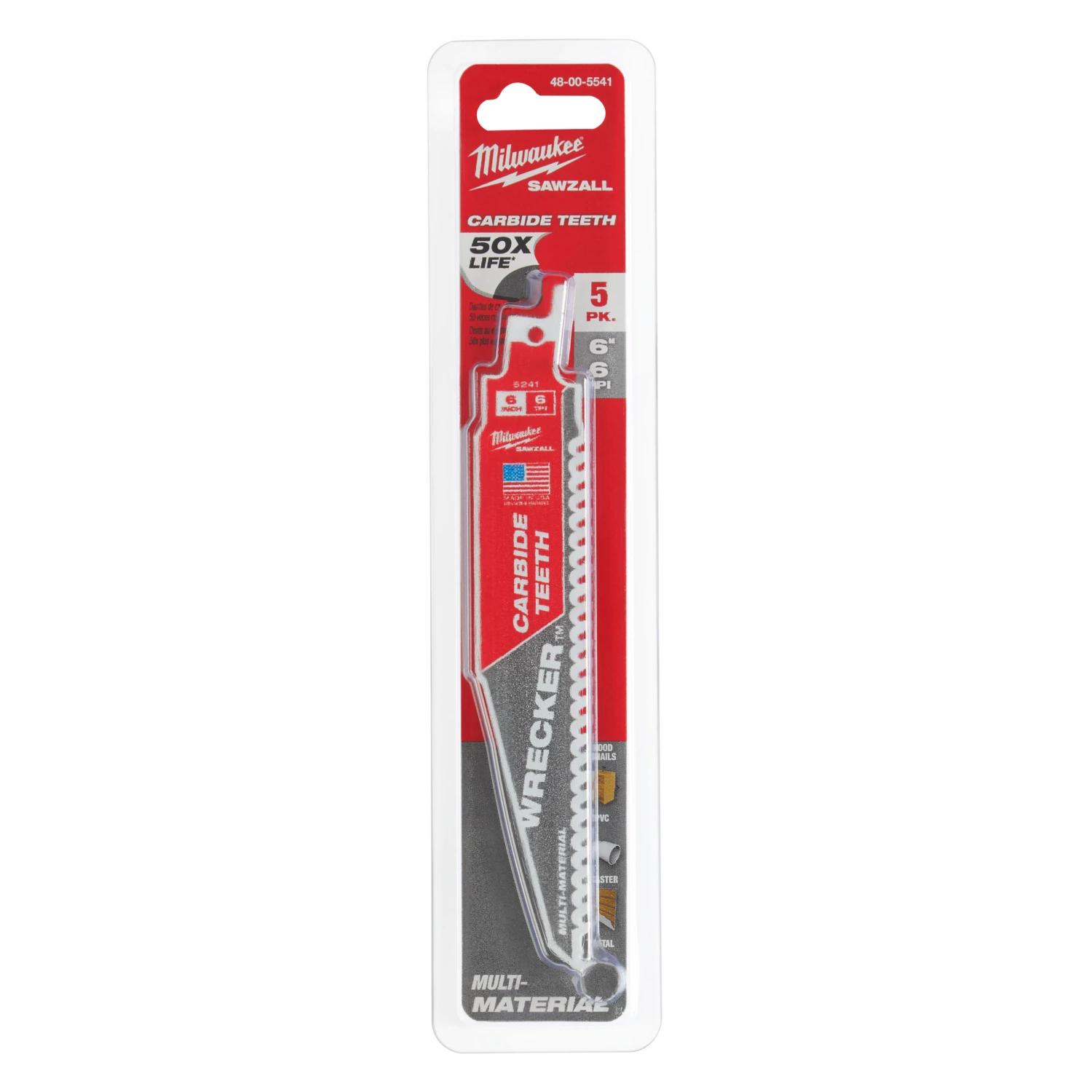 Milwaukee 48475541 Sawzall Reciprozaagblad mat. Carbide WRECKER - 150 x 6TPI - multi - 5st-image