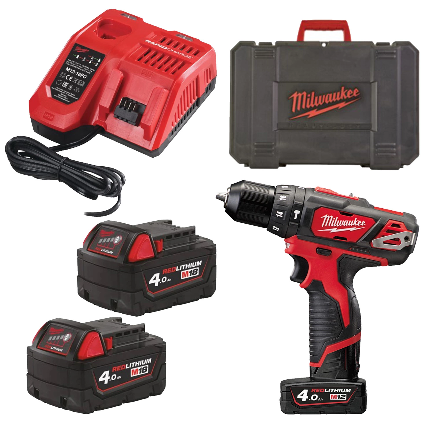 Milwaukee M12 BPD-402C 12V Li-Ion accu klopboor- /schroefmachine set (2x 4.0Ah accu) in koffer-image