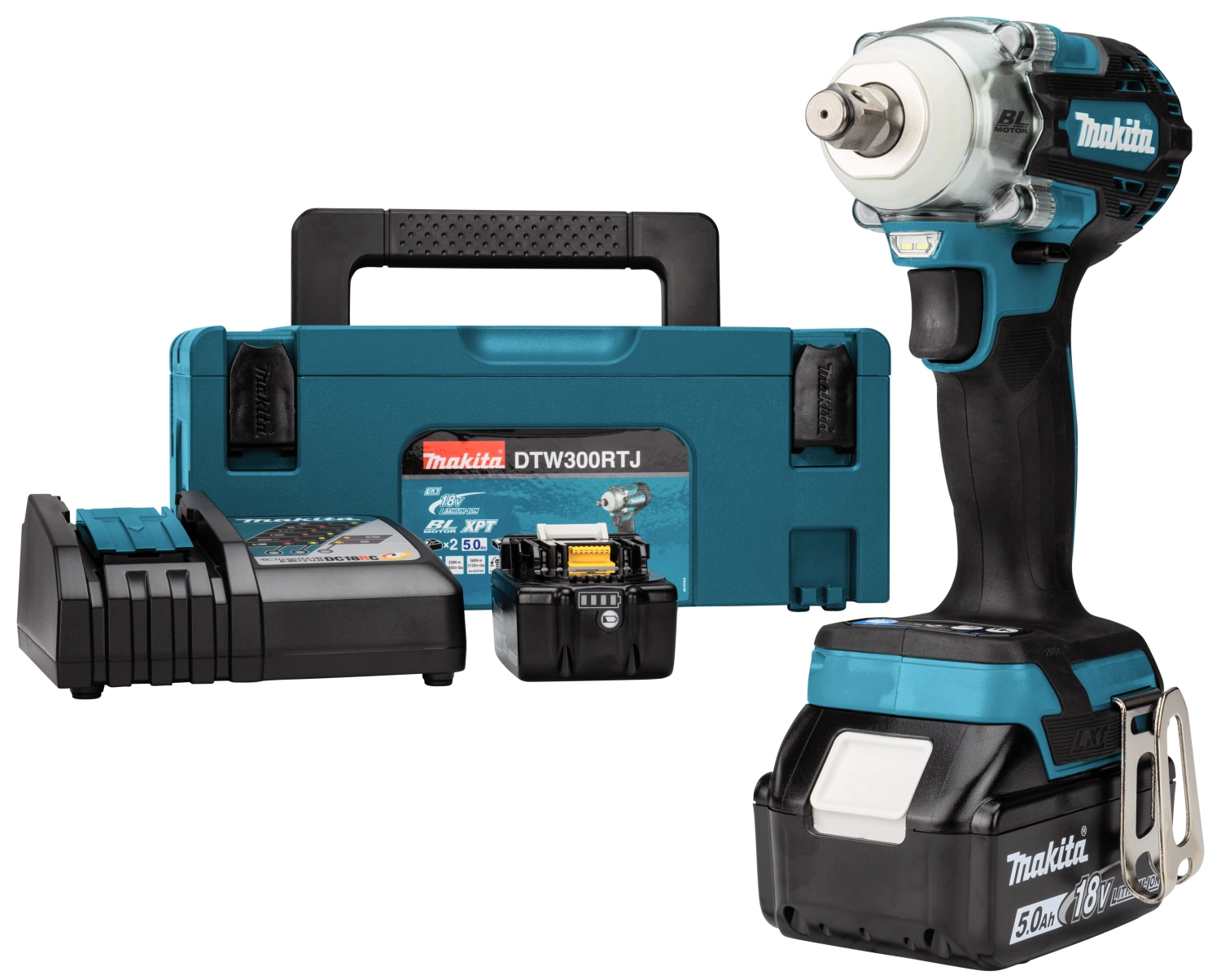 Makita DTW300RTJ 18V Li-ion Accu slagmoersleutel set (2x 5.0Ah accu) in Mbox - 330Nm - 1/2"-image