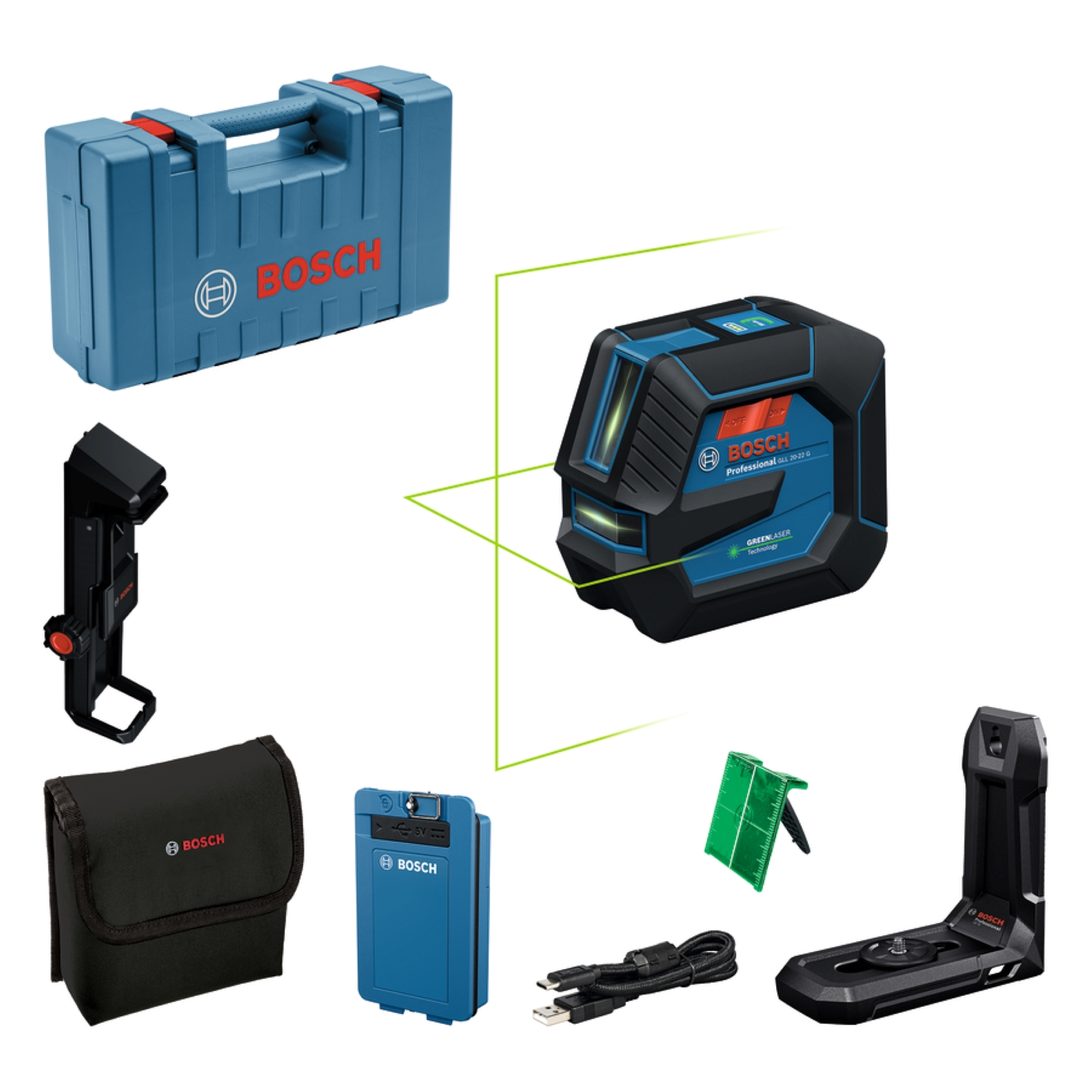Bosch GLL 20-22 G Kruislijnlaser in koffer - Groen - 20m - 2 lijnen - IP65-image