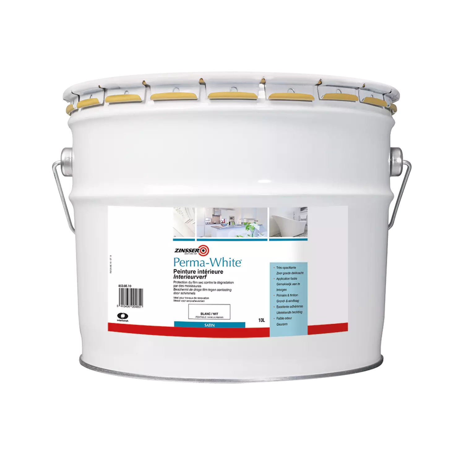 Zinsser Permawhite Satin zijdeglans - Badkamermuurverf - wit - 10L-image